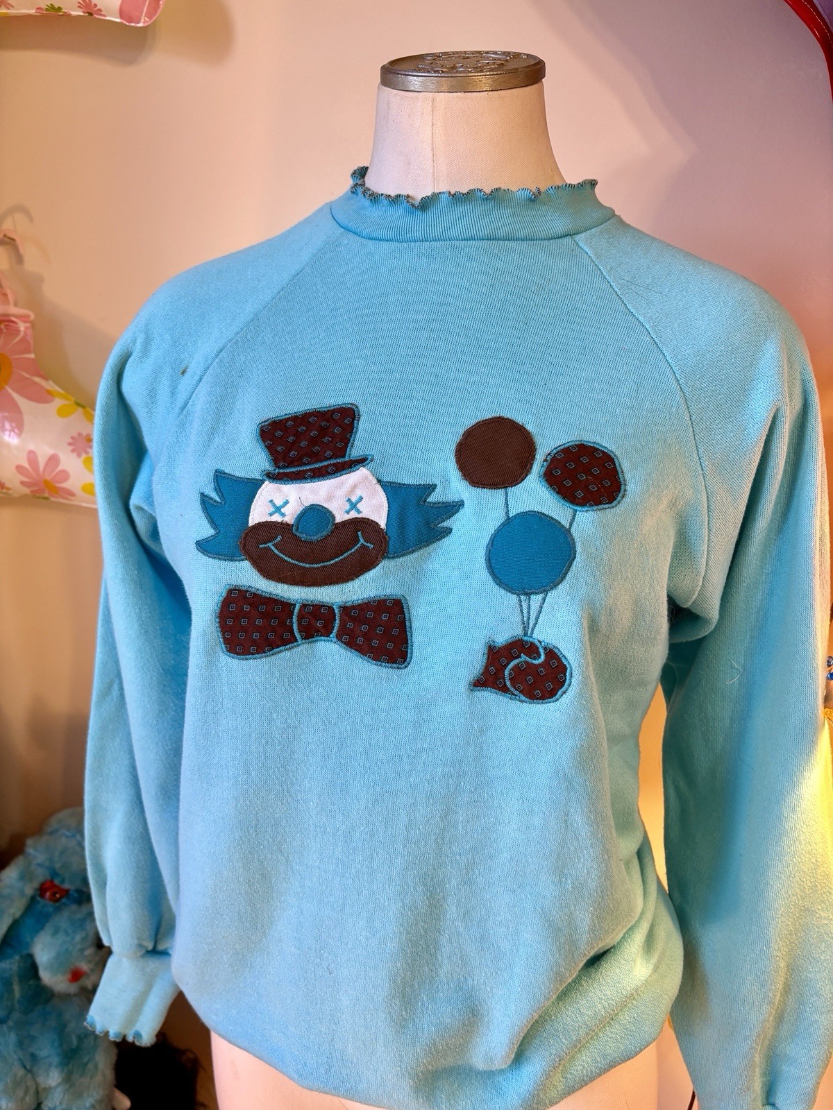 Vintage 70s 80s Blue Clown Sweater