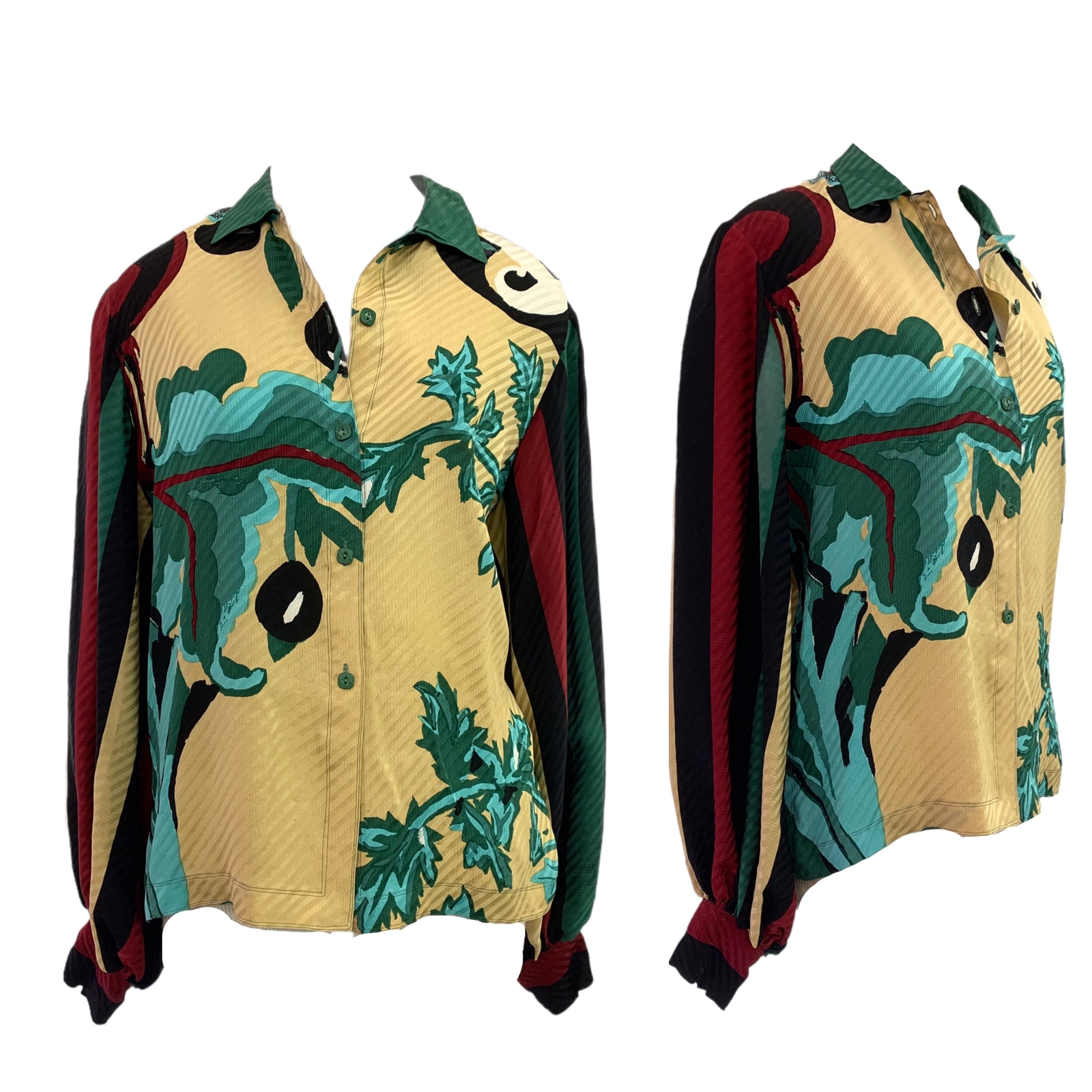 Vtg Vintage 1980s 80s Designer Vollbracht Silk Apple Print New Wave Top Blouse