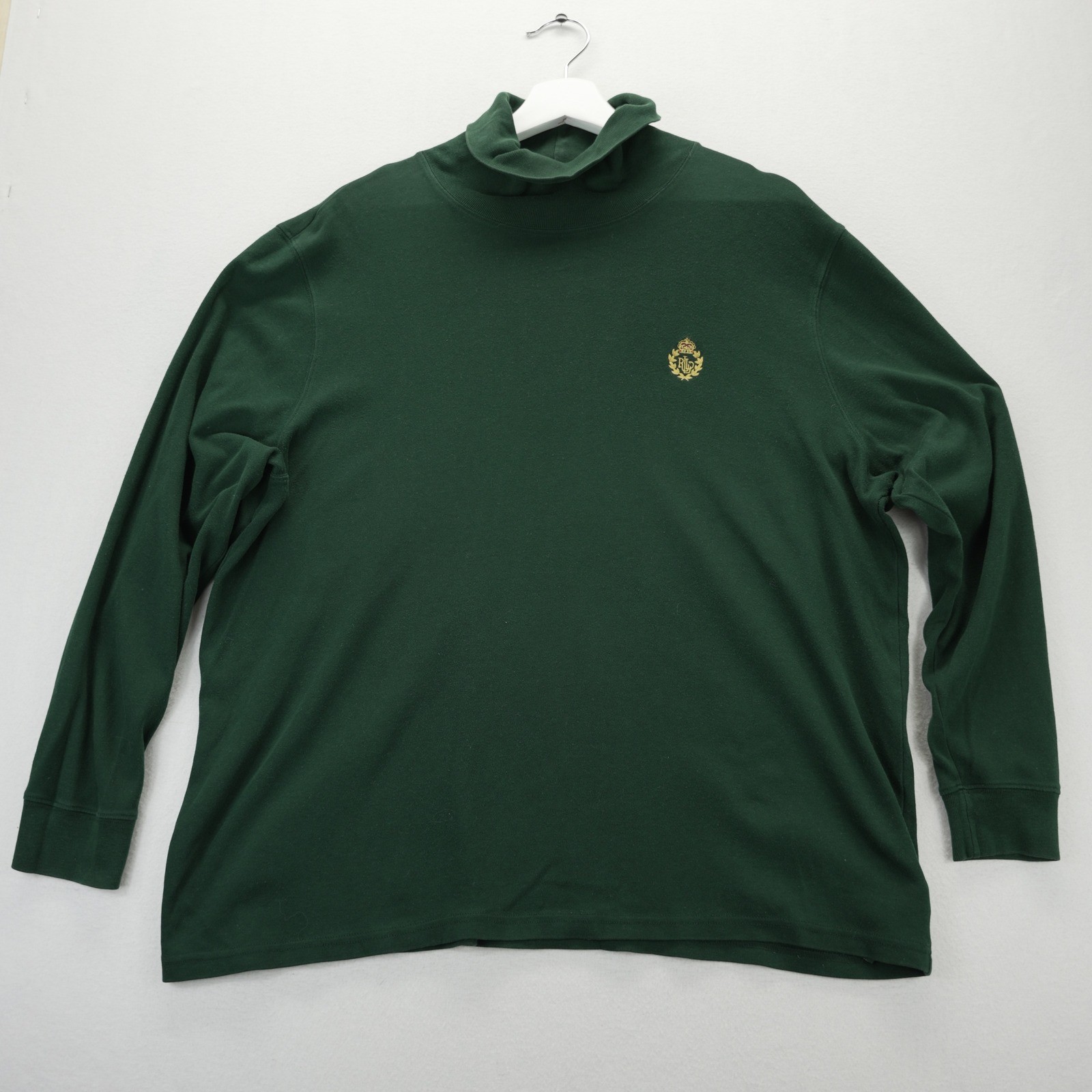 Lauren Ralph Lauren 2X Green Turtleneck Long Sleeve Crest Logo Cotton Top VTG