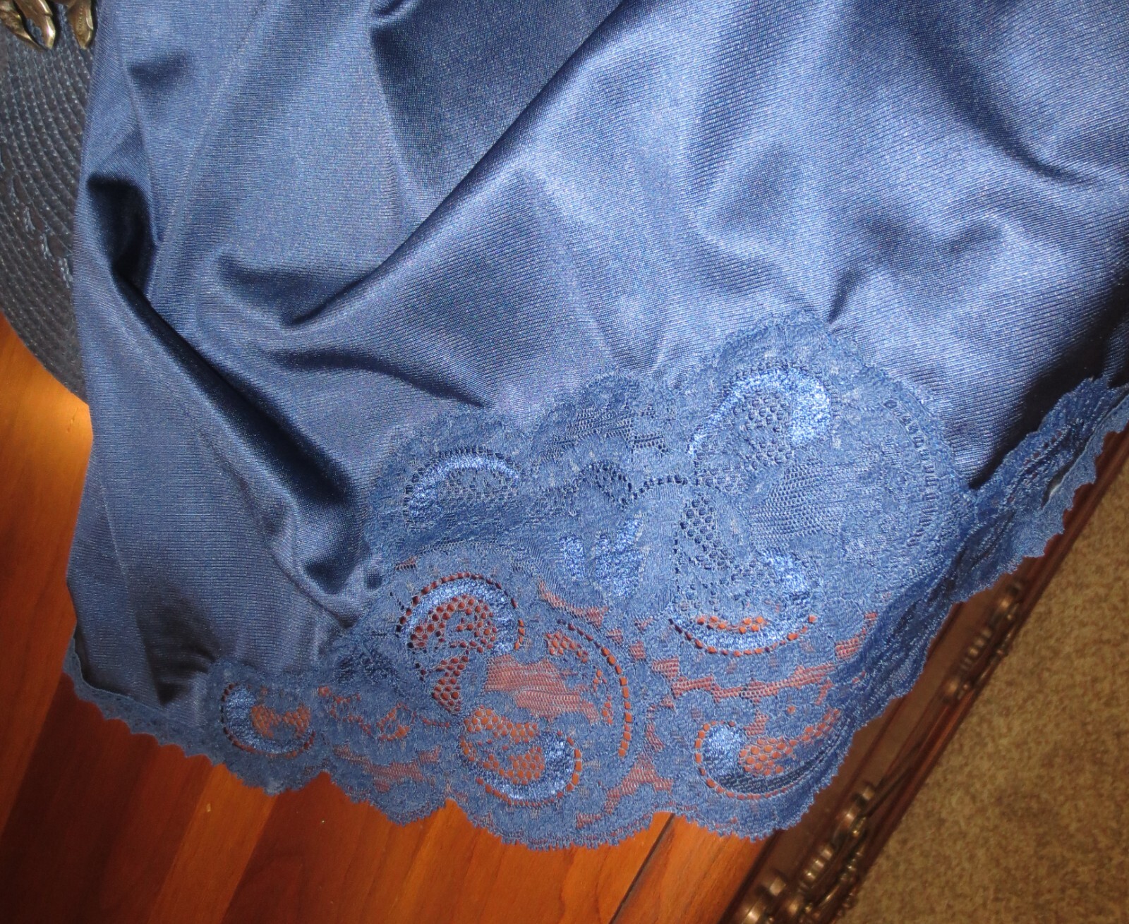 APPLAUSE mint MIDNIGHT BLUE 1980s LACE TOP NYLON half slip camisole set S / 34