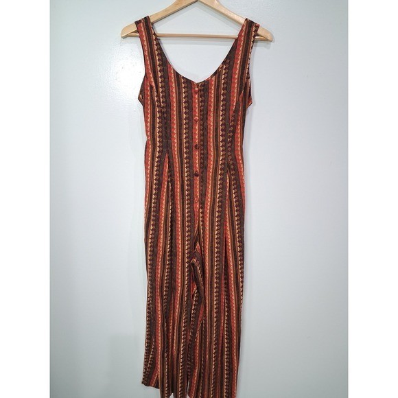 Jeffrey & Dara Linda Hutley Vtg Petite Wide Leg Jumpsuit Rust Geometric Stripe