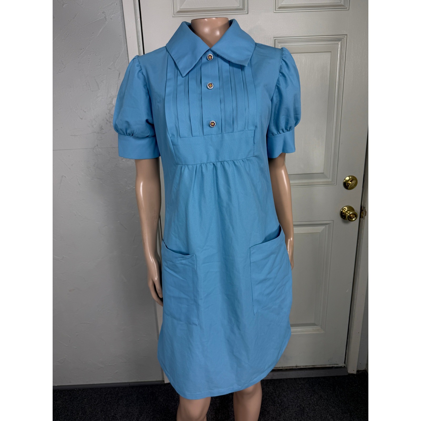 Vintage 60s 70s Barco Dress 11/12 Nurse Uniform Pockets Pintuck Nylon G3-16