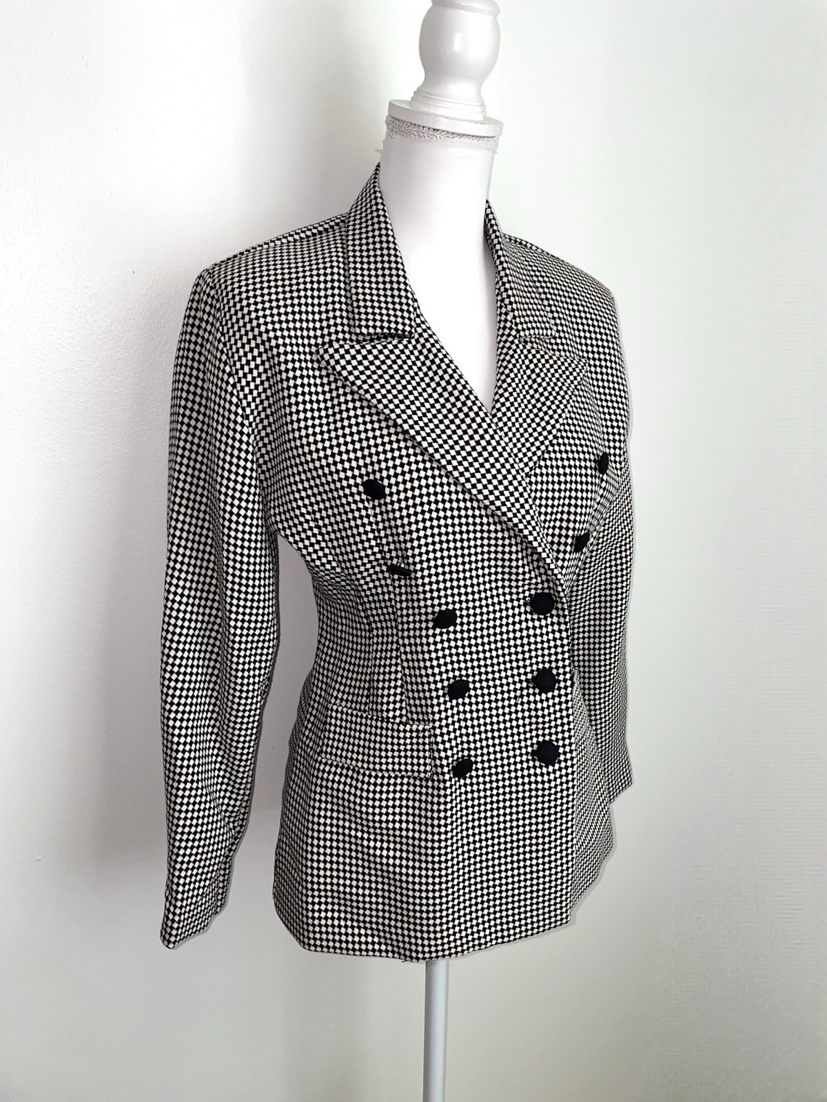 Vintage Black and White Checkered Double-Breasted Blazer By Mark Farrel Size M