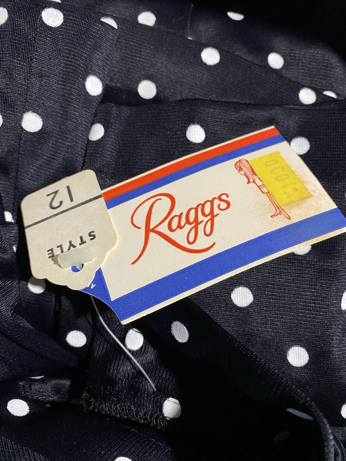 Vintage RAGGS Women’s Size 12 L Black & White Polka Dot Long Sleeve Button NWT