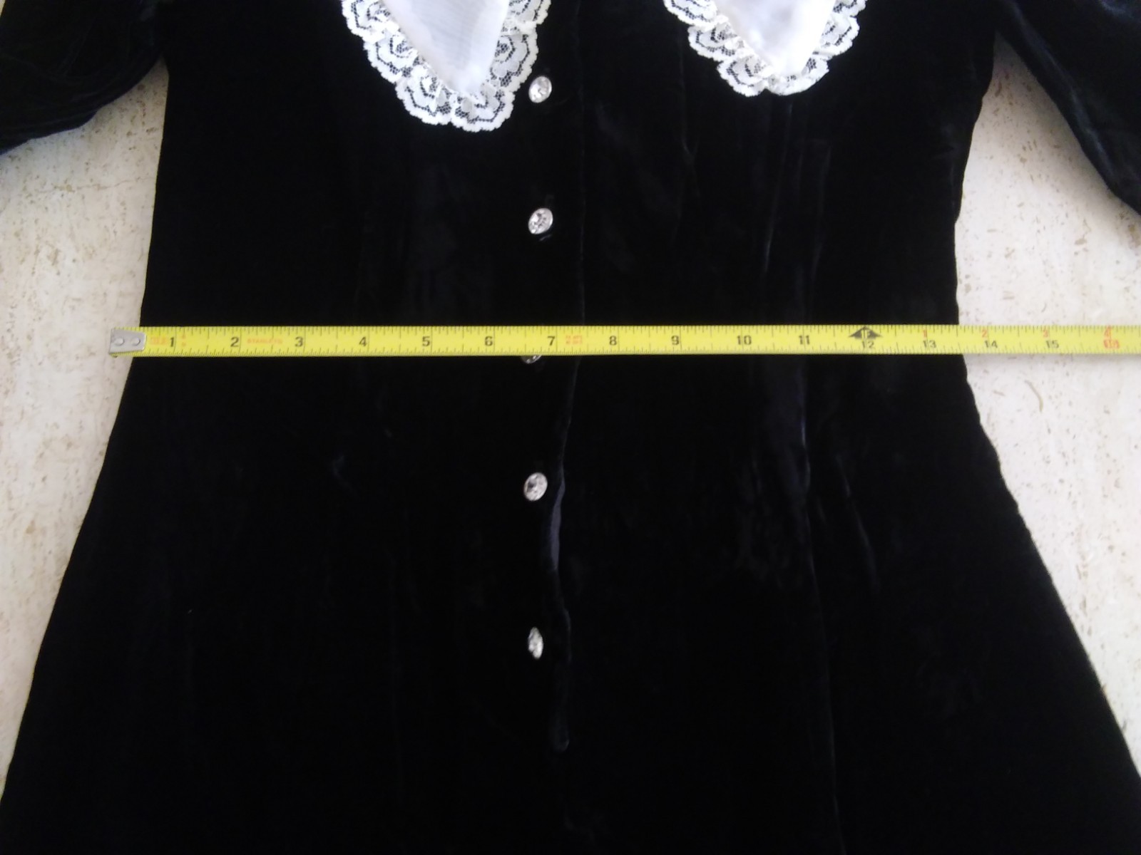 Black Velvet White Collar Cuffs Large Crystal Buttons Mini GoGo Retro VTG 1960’s