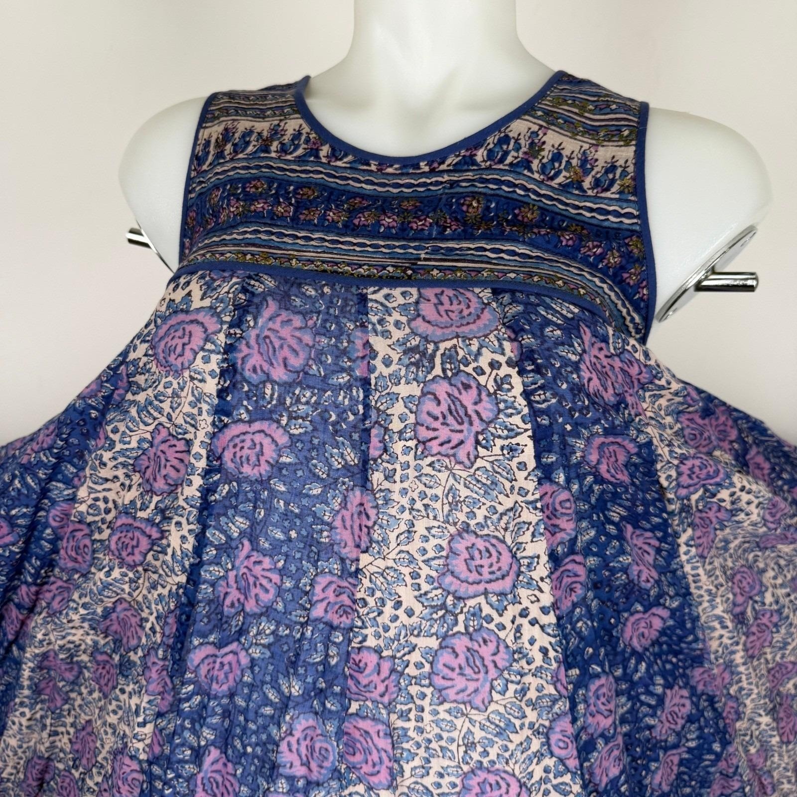 Vintage 70s Phool Indian Block Print Bib Midi Sleeveless Hippie Boho Cotton XS