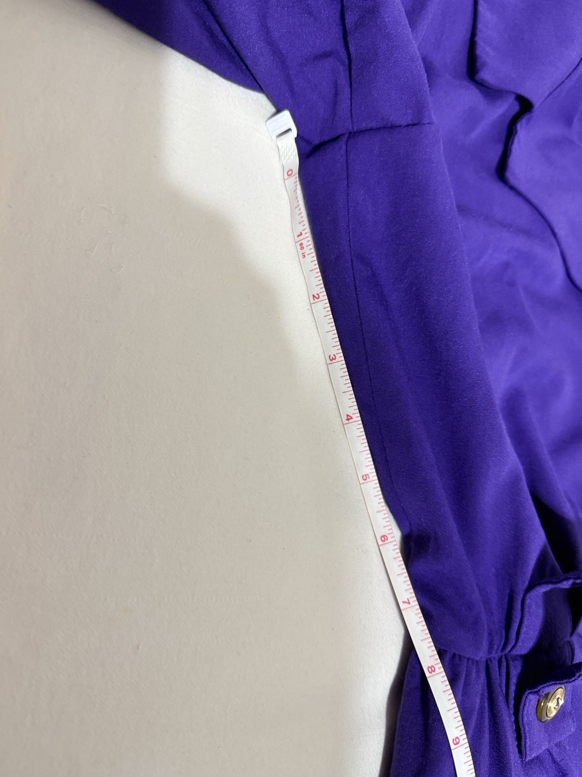 Vintage 80s Leslie Fay Purple Power Dress Gold Button Midi USA Womens 8