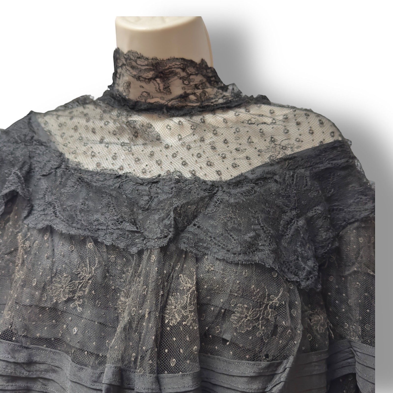 Antique Victorian Black Silk Lace Mourning Gown Dress 1900s Bodice Skirt Set