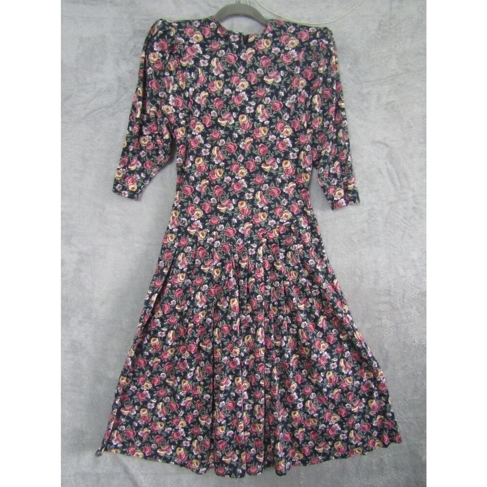 Vintage 80s Byer Too! California Floral Fit Flare Dress Size 11 Made in USA Y2K