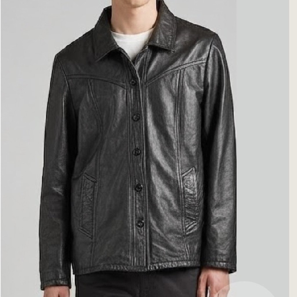 Vintage Maxima Black Leather Jacket Classic Style Hip 2 Pockets Length size L