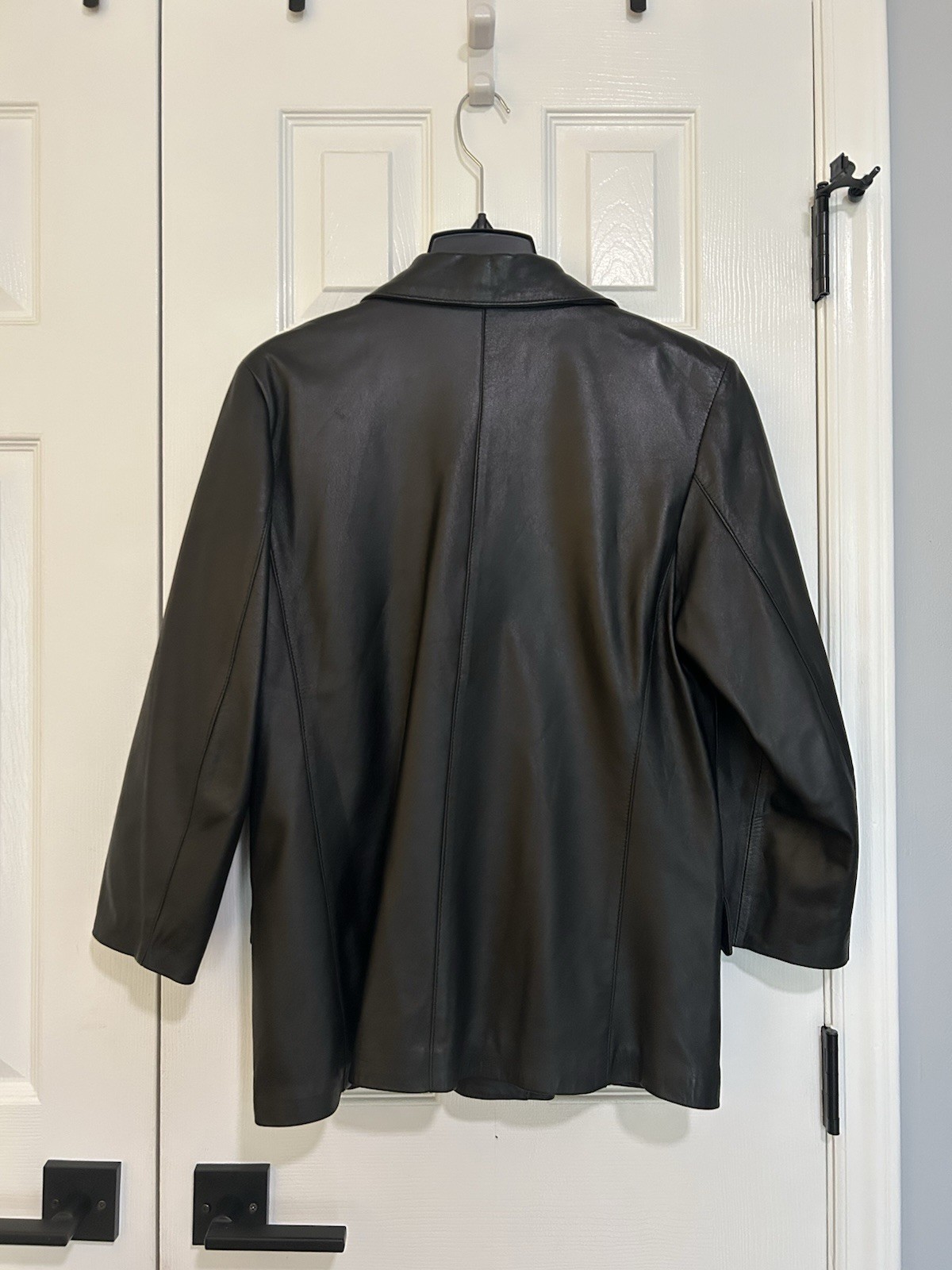 Vintage 90s Vera Pelle Black Italian Leather Blazer Jacket Women’s 46 Italy