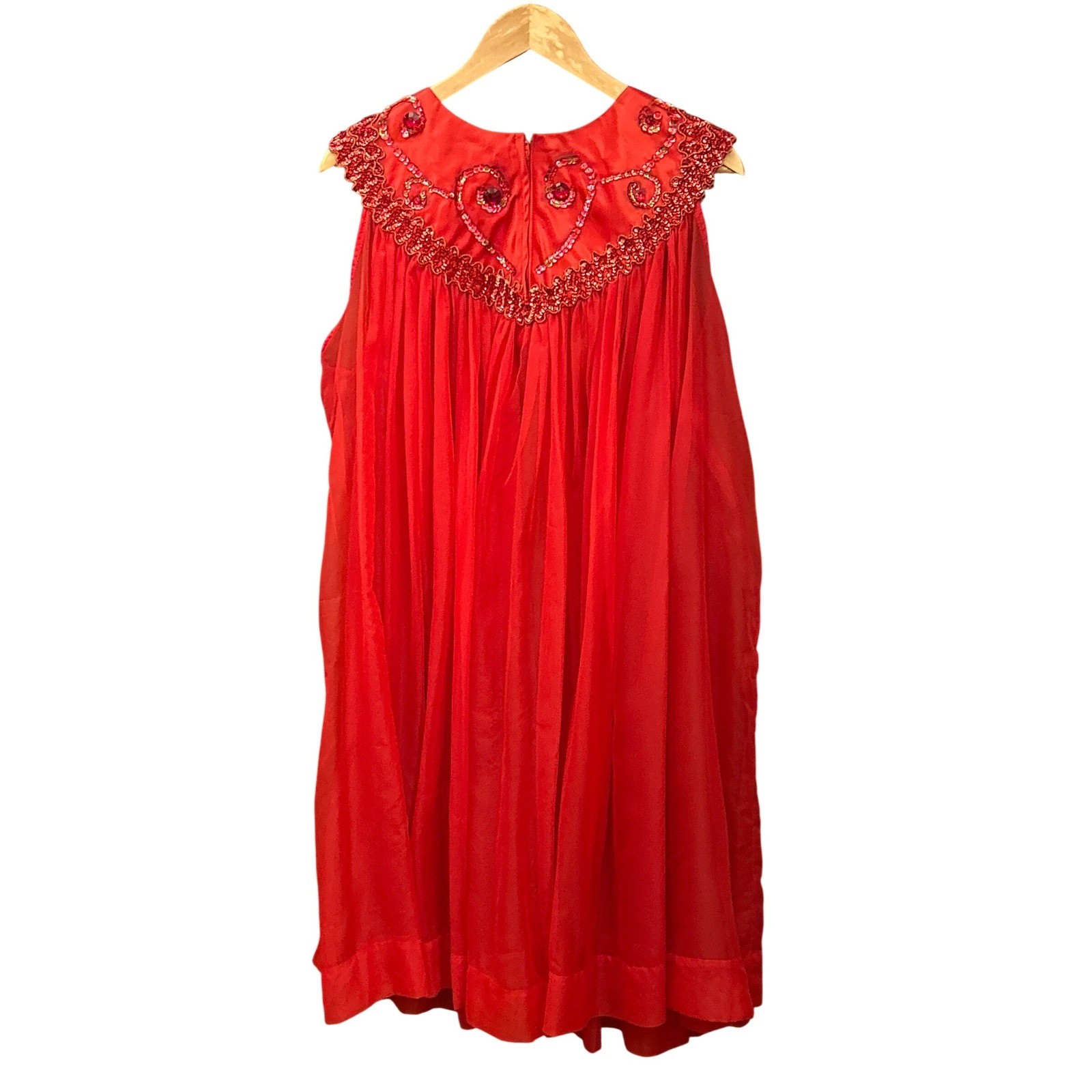 Vintage Old Hollywood Babydoll Dress Red Sequin Beaded Regencycore MCM Glamour