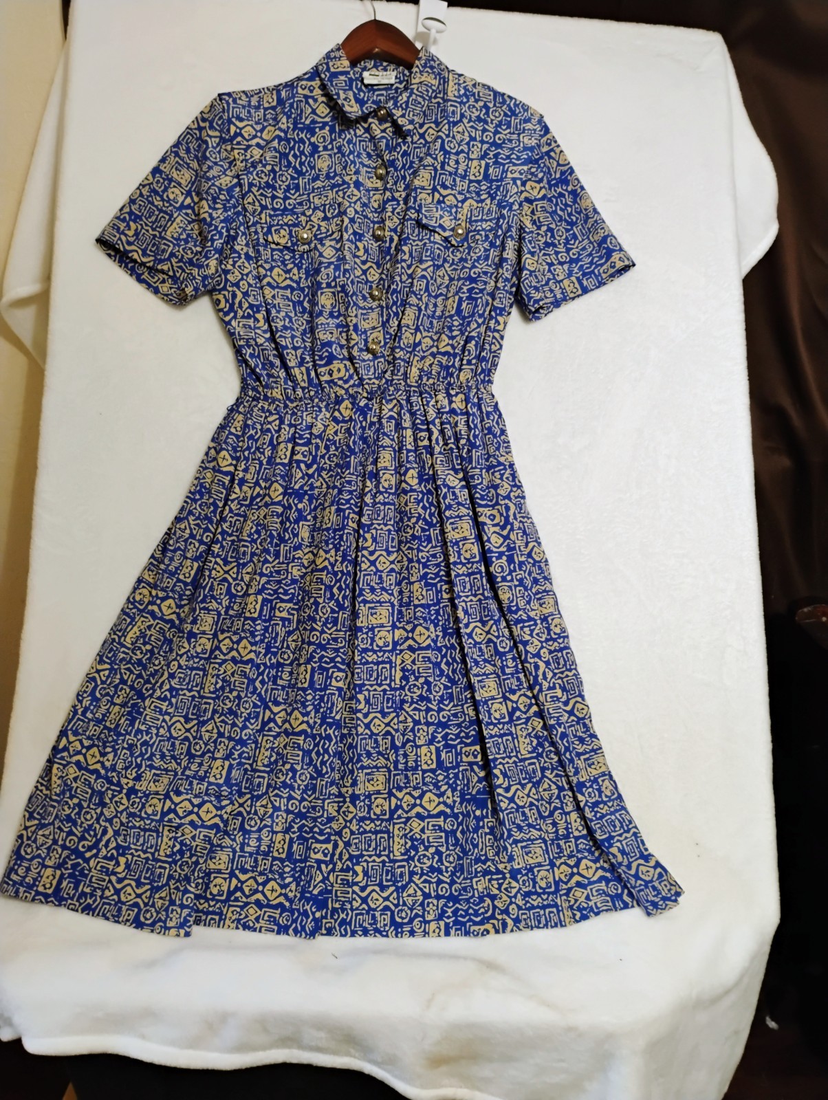 Vintage Leslie Fay Dress Women 16 pColorful Geometric Tribal Maxie