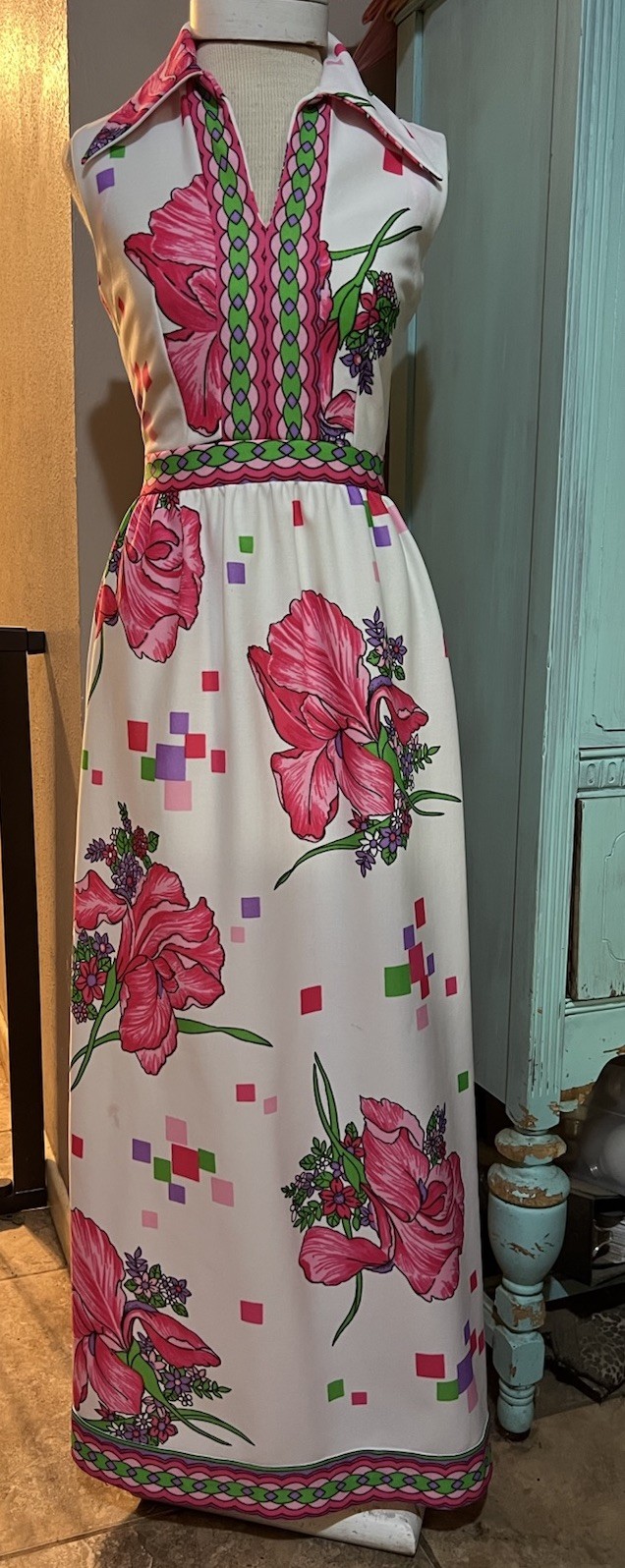 VTG 70s 100 Parkhouse Dallas Hostess Mod Long Hippie Dress 10 Runs Small 6
