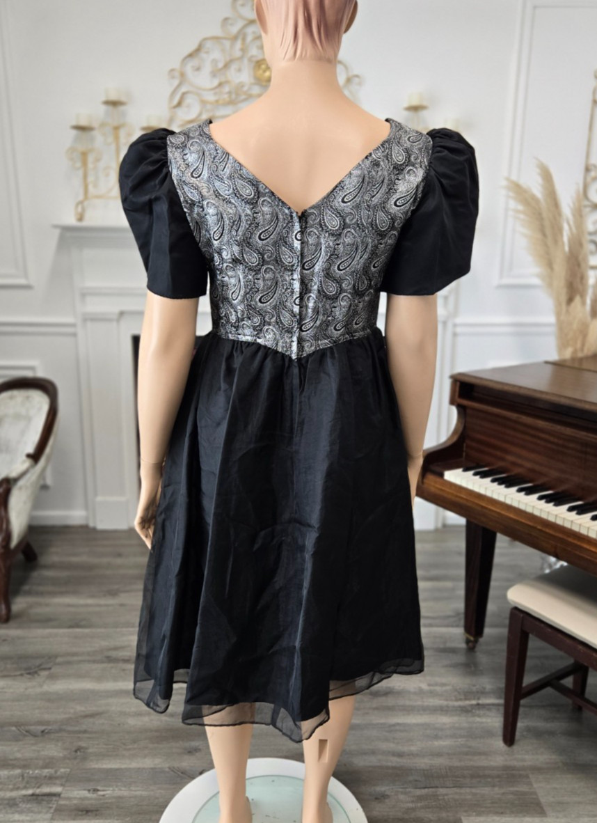 Al’s Formalwear Vintage 80s 90s Black & Silver Prom Party Formal Dress sz 18