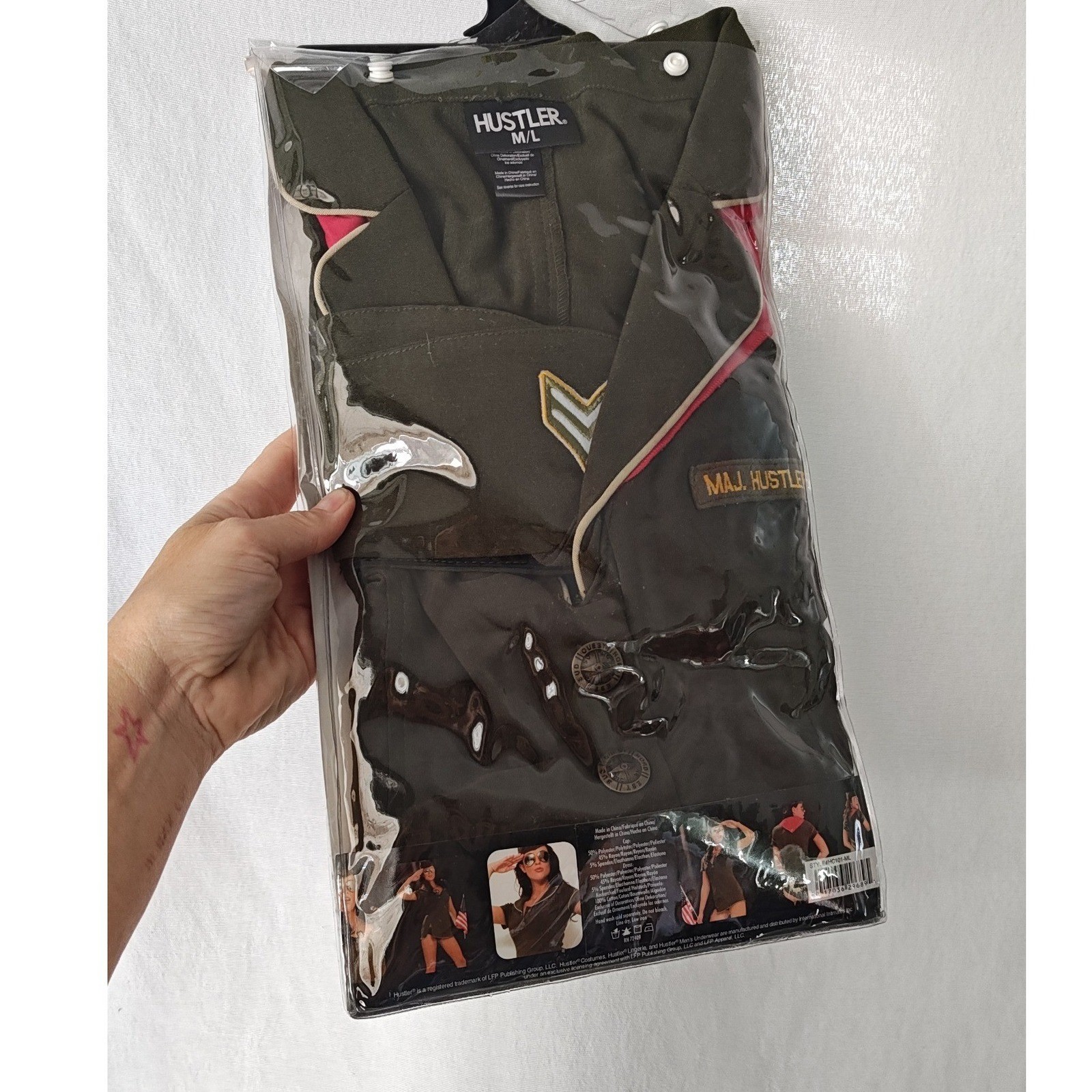 Hustler Costume Pinup Army Girl Mini Dress Hat Neckerchief Olive Green Set M/L
