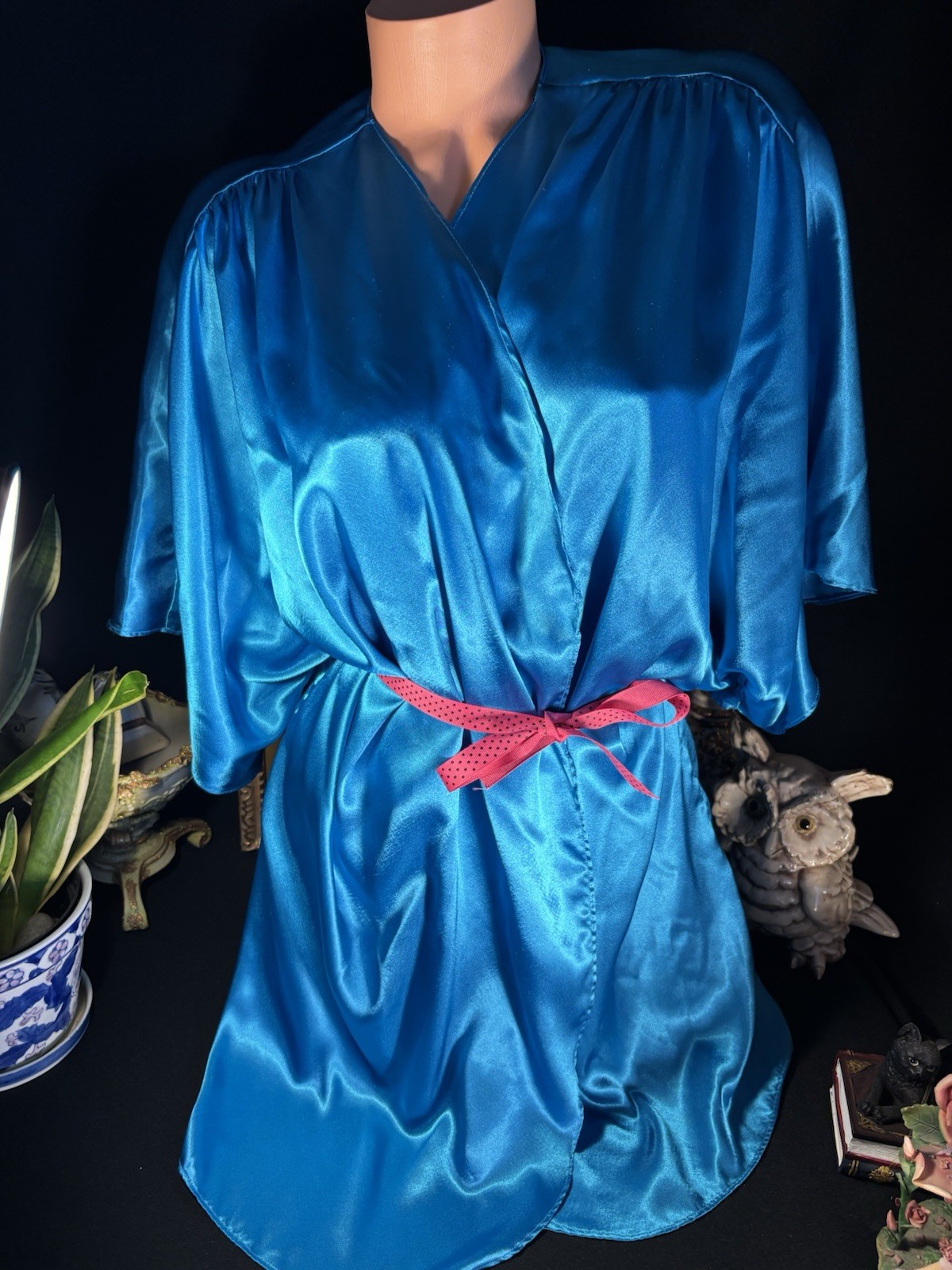 Vtg Satin Ocean Blue Nightie BUTTER SOFT satin Peignoir Robe for nightgown gown