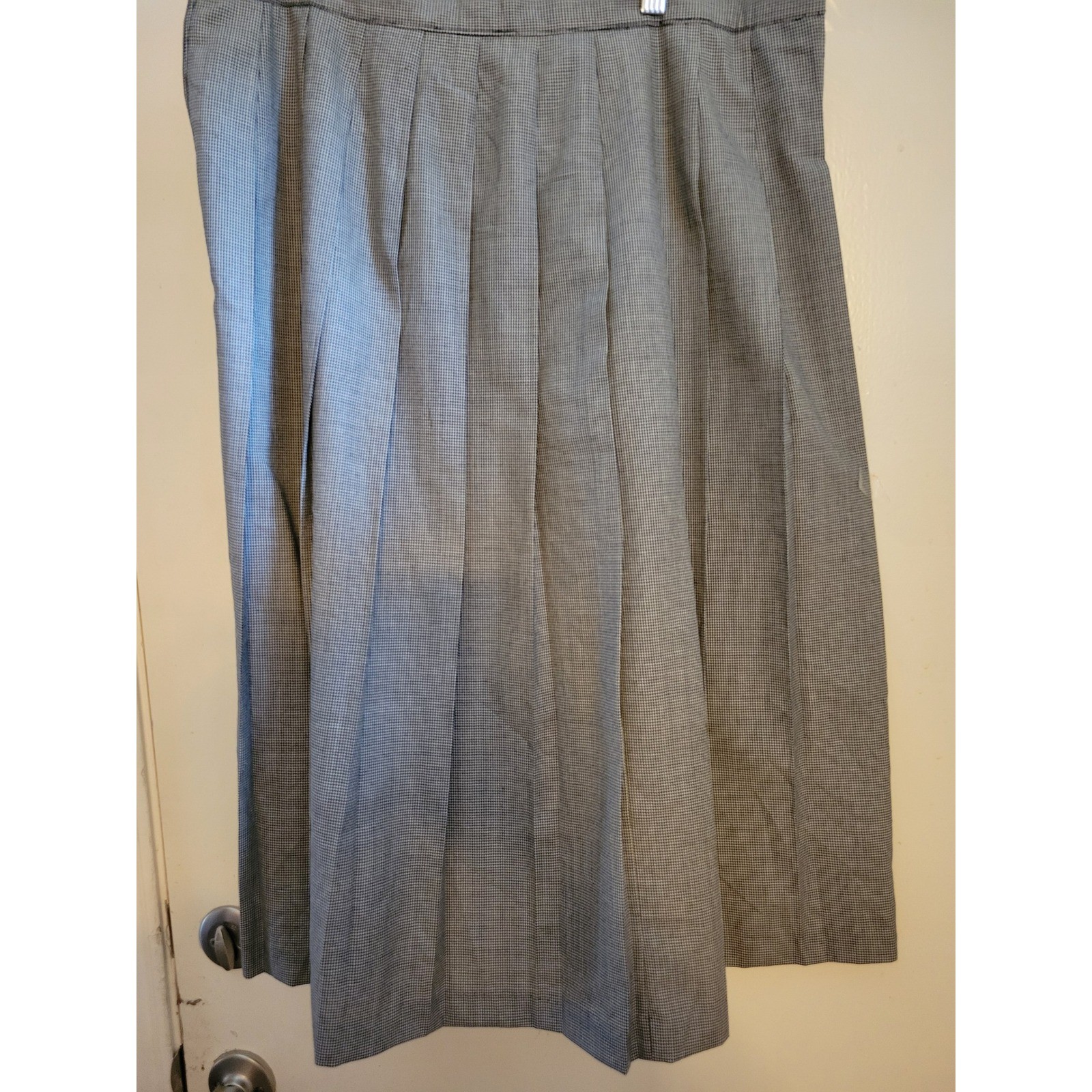 Freedberg Vintage Wool Houndstooth Pleated Midi Skirt Black White Wom 16 USA 706