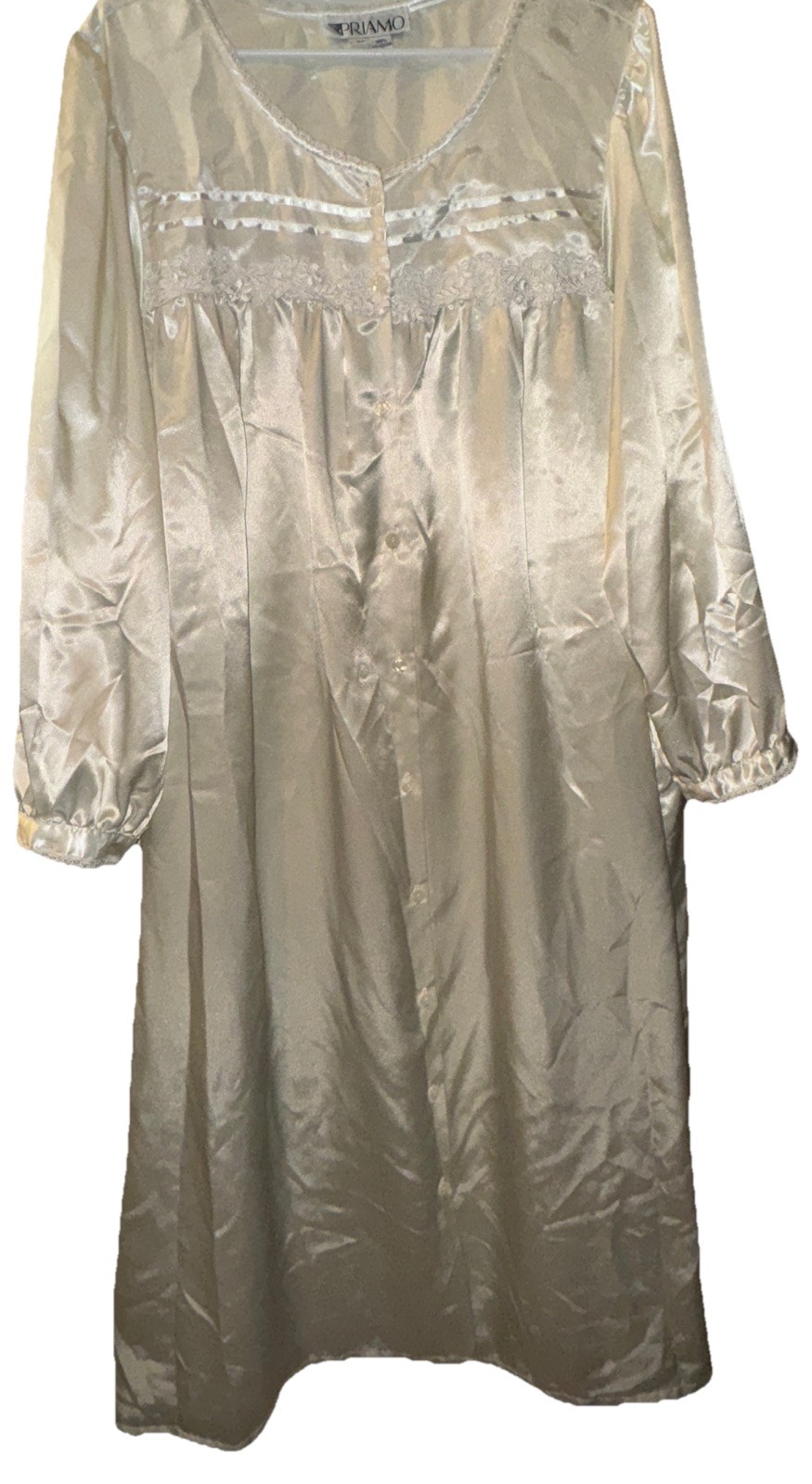 Priamo Satin Nightgown Romantic Elegant Ivory Pockets Buttons Women’s 2X Flaw