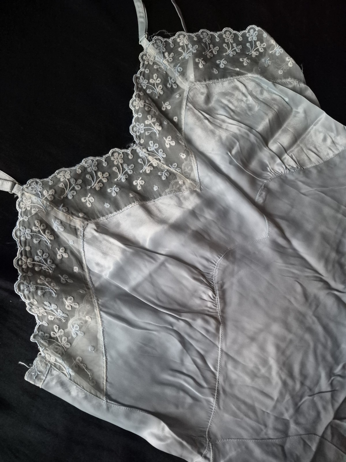 Vintage Blue Rayon Satin MISS SWANK Full Slip 36 Ex.