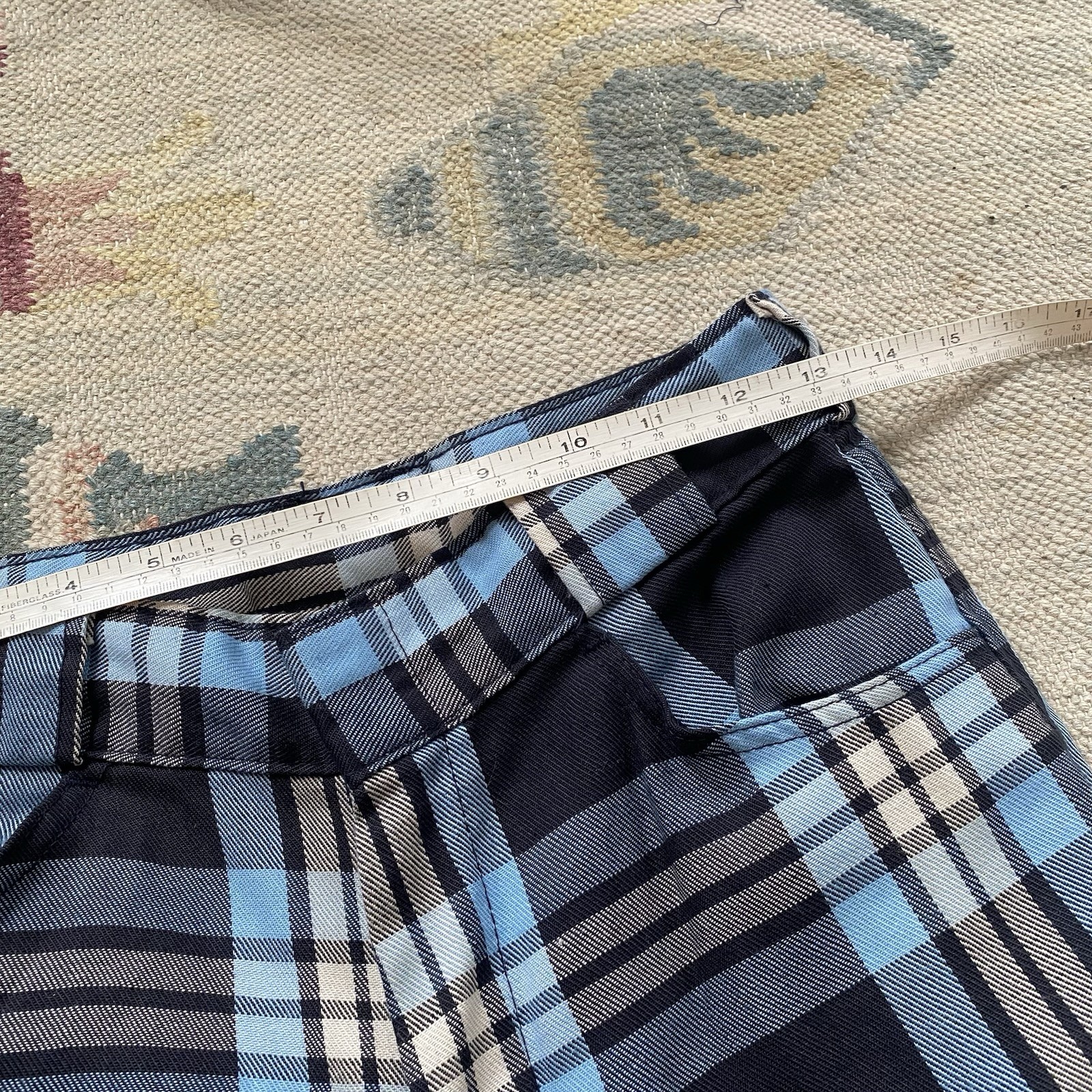 Vintage Plaid Bell Bottoms 27×32 Big Bell Flare Hippie Blue 70s Talon Zip Cotton