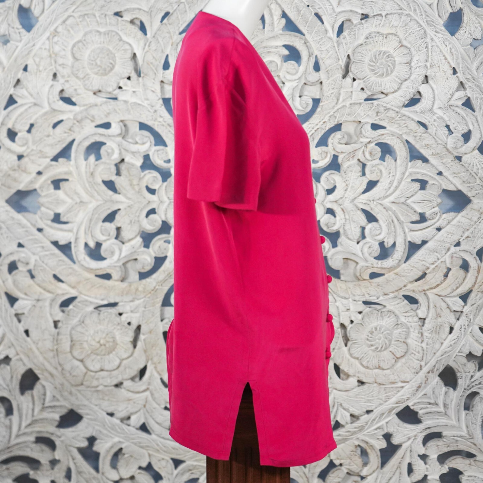 Patrick Collection Women’s 100% Silk Blouse Top Size 8 Fuchsia Short Sleeve