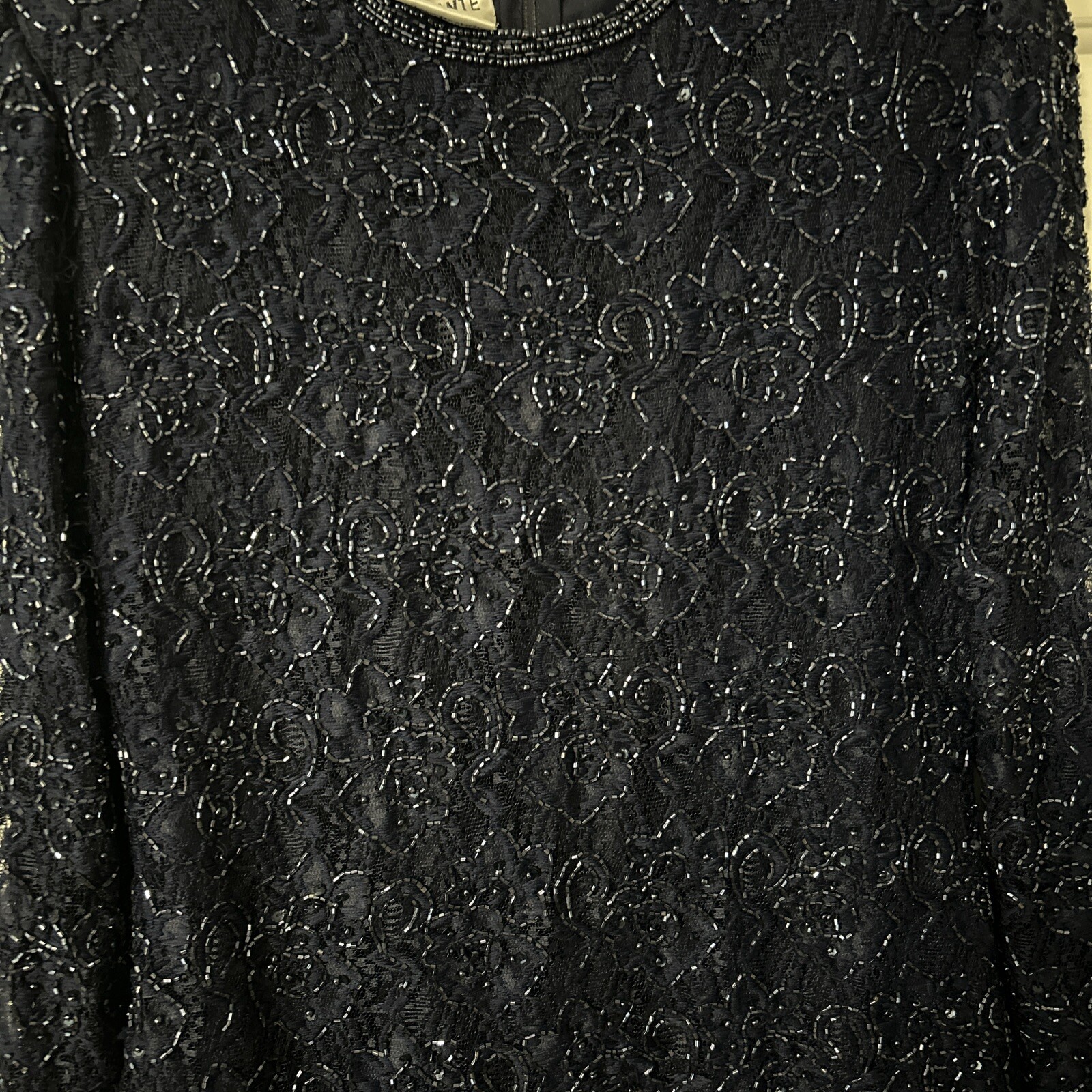 Vintage Brilliante By J.A. Navy Sequined Beaded Dress Medium