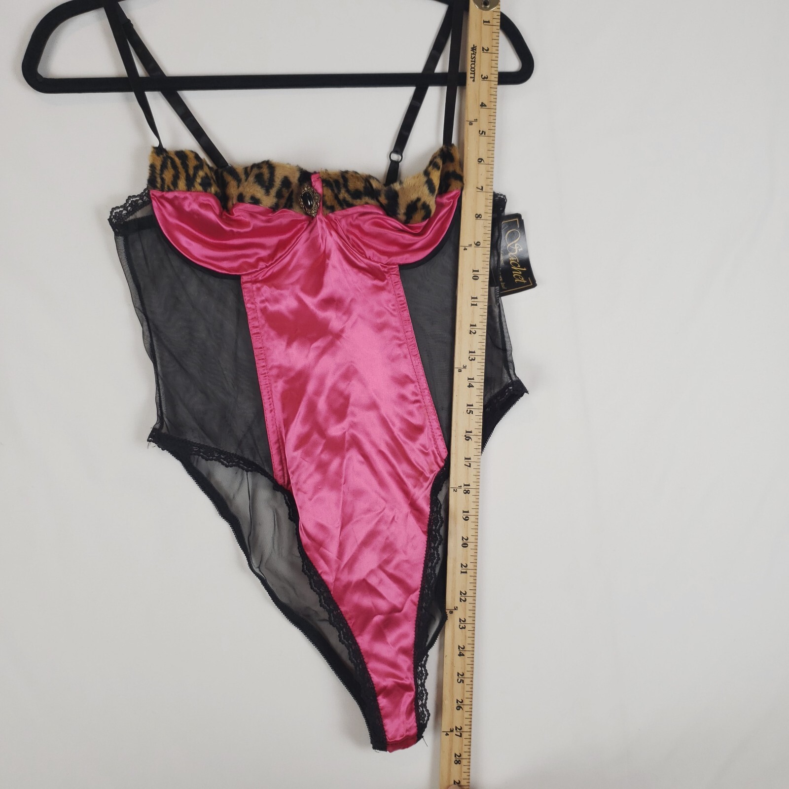 Vintage Sachet Satin Teddy Womens Medium Lingerie Faux Fur Trim Hi-Cut NOS