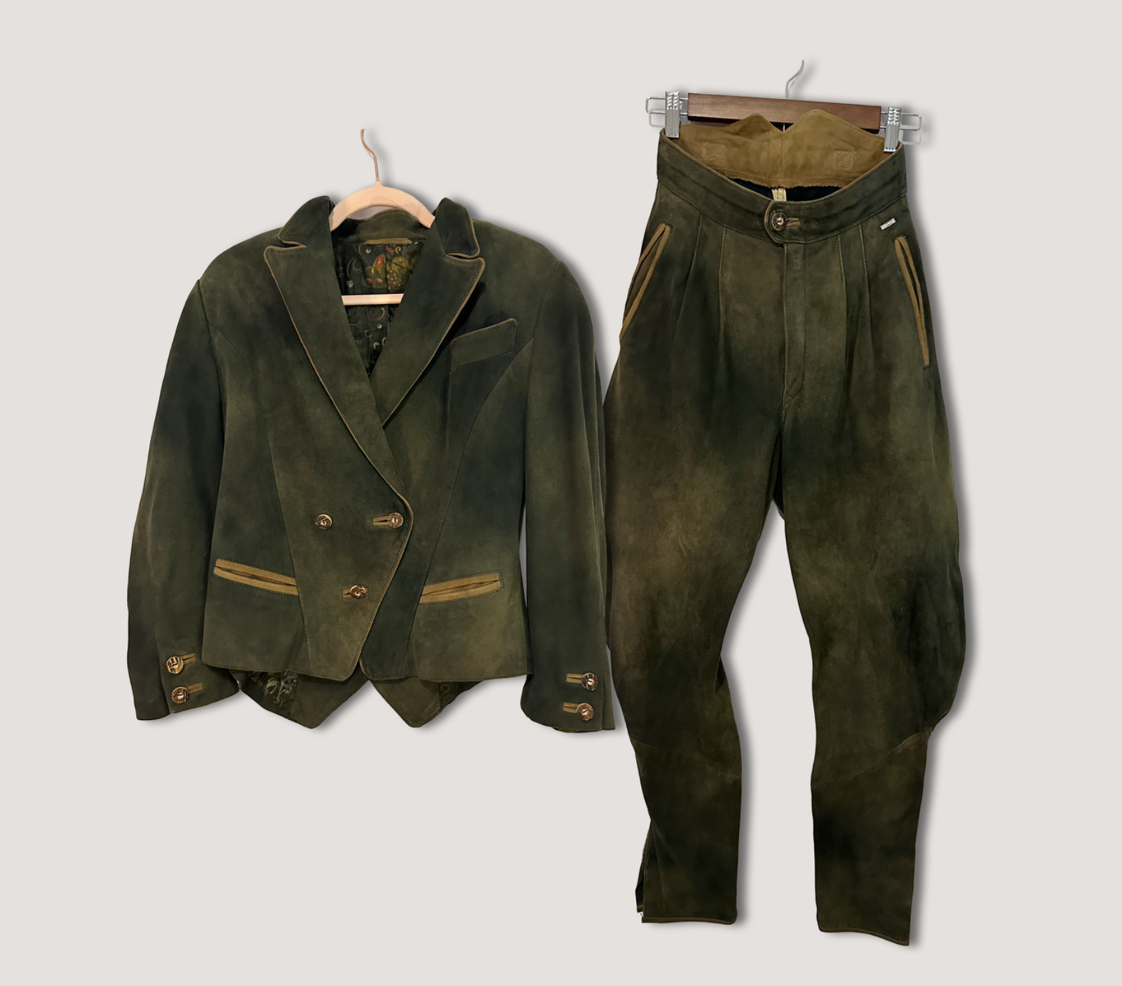 VTG 80s Meindl Exquisite Suede Suit Set Trachten Jacket Jodhpur Pants 36 XS-S
