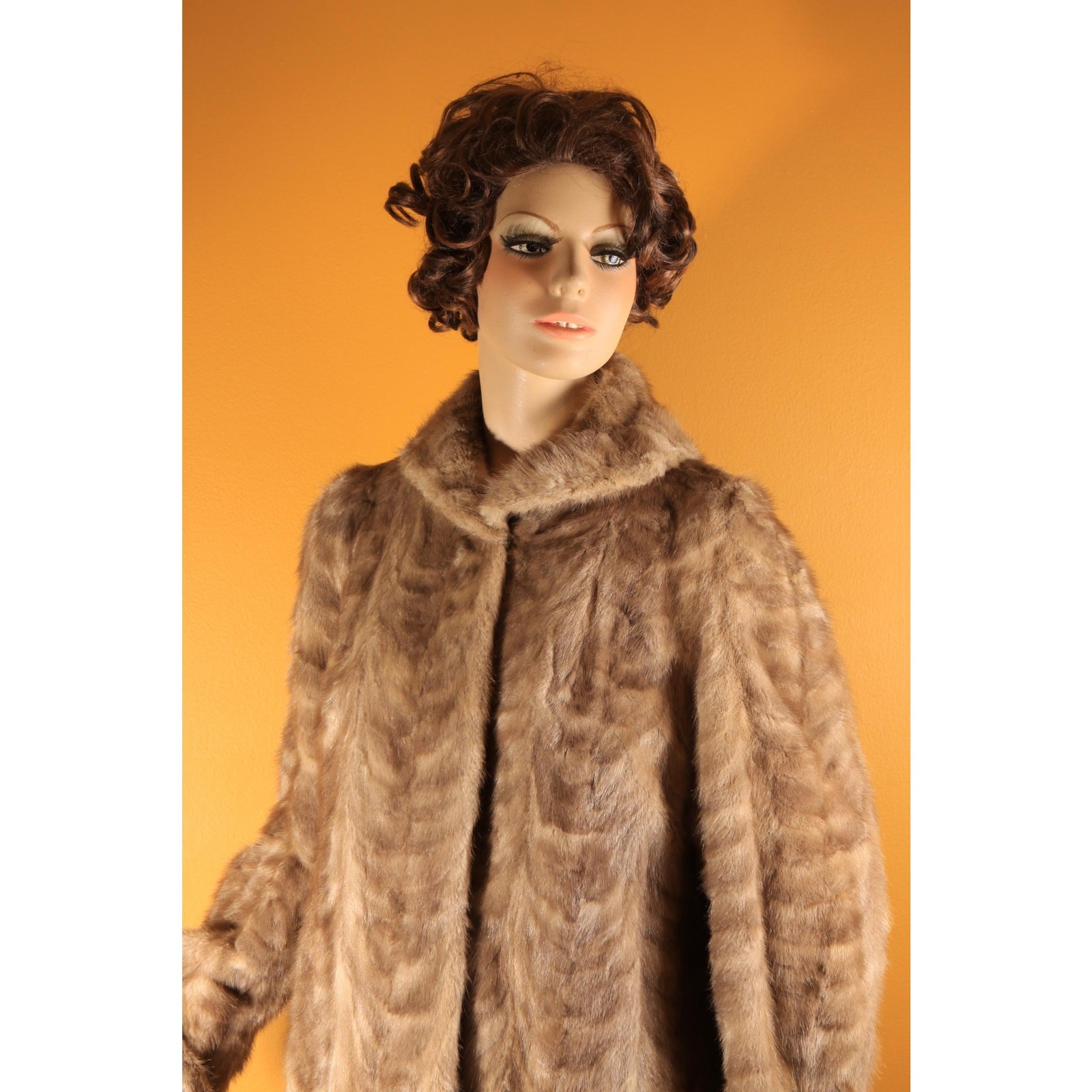 1950s Gray Brown Long Sleeve Rolled Cuff Mink Fur Coat by Gartenhaus -XL