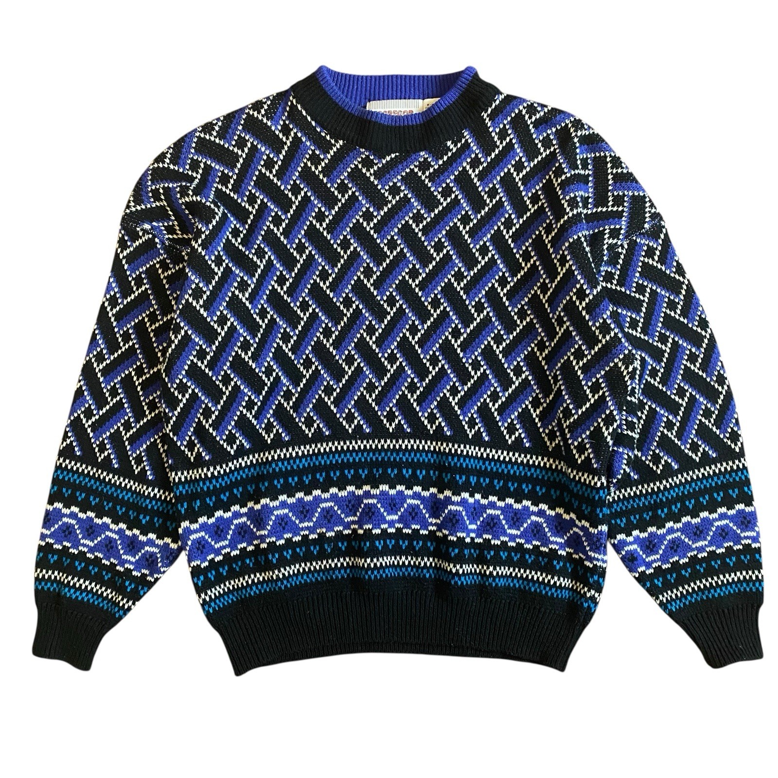 McGregor Knit Fisherman Sweater VTG XL Geometric Crewneck Pullover Abstract