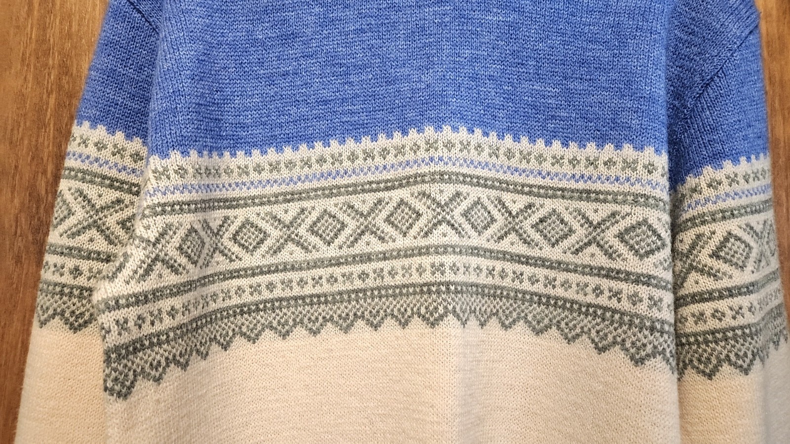Vintage Jersild 60s Nordic Blue Fair Isle Sweater Womens XL Wool Blend Knit Ski