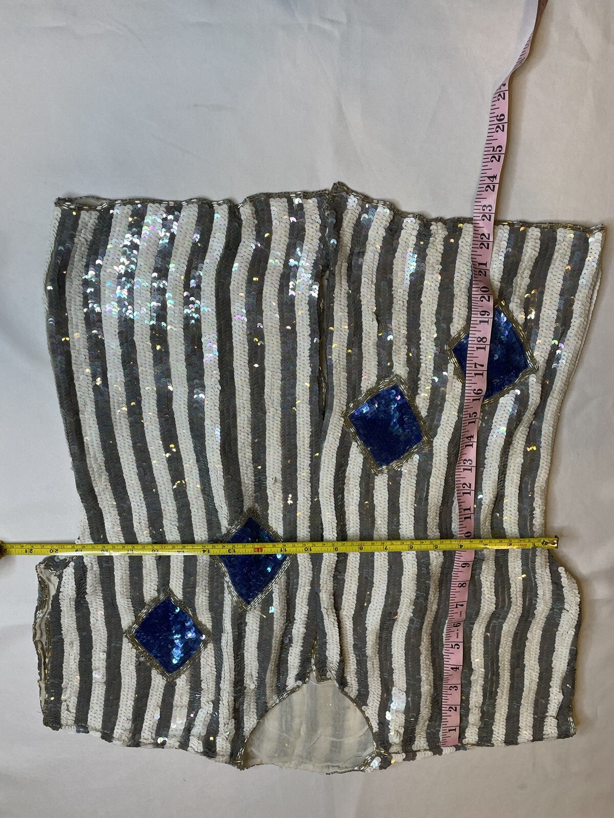 Vintage Sequin Jacket Shrug Silver White Blue Striped And Diamonds Deco Style