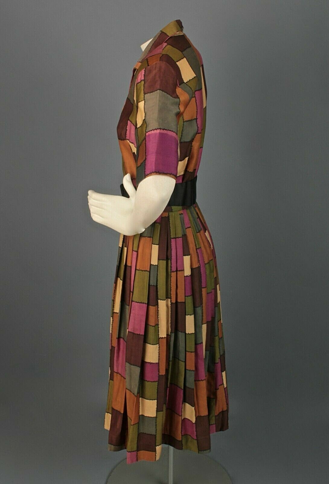 VTG Women’s 50s 60s Patchwork Print Shirtwaist Dress Sz XS 1950s 1960s