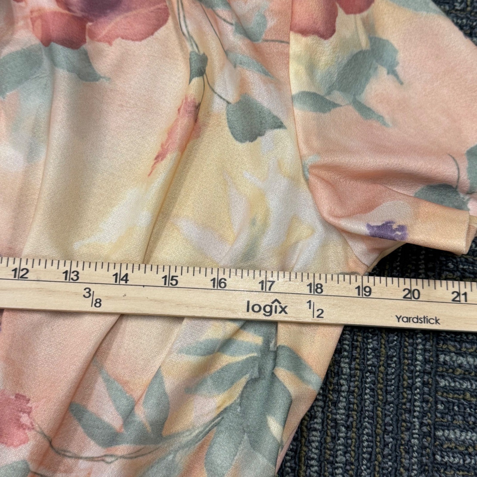 California Looks Floral Midi Dress Womens M Peach Vintage 80s Belted Pleated Exc