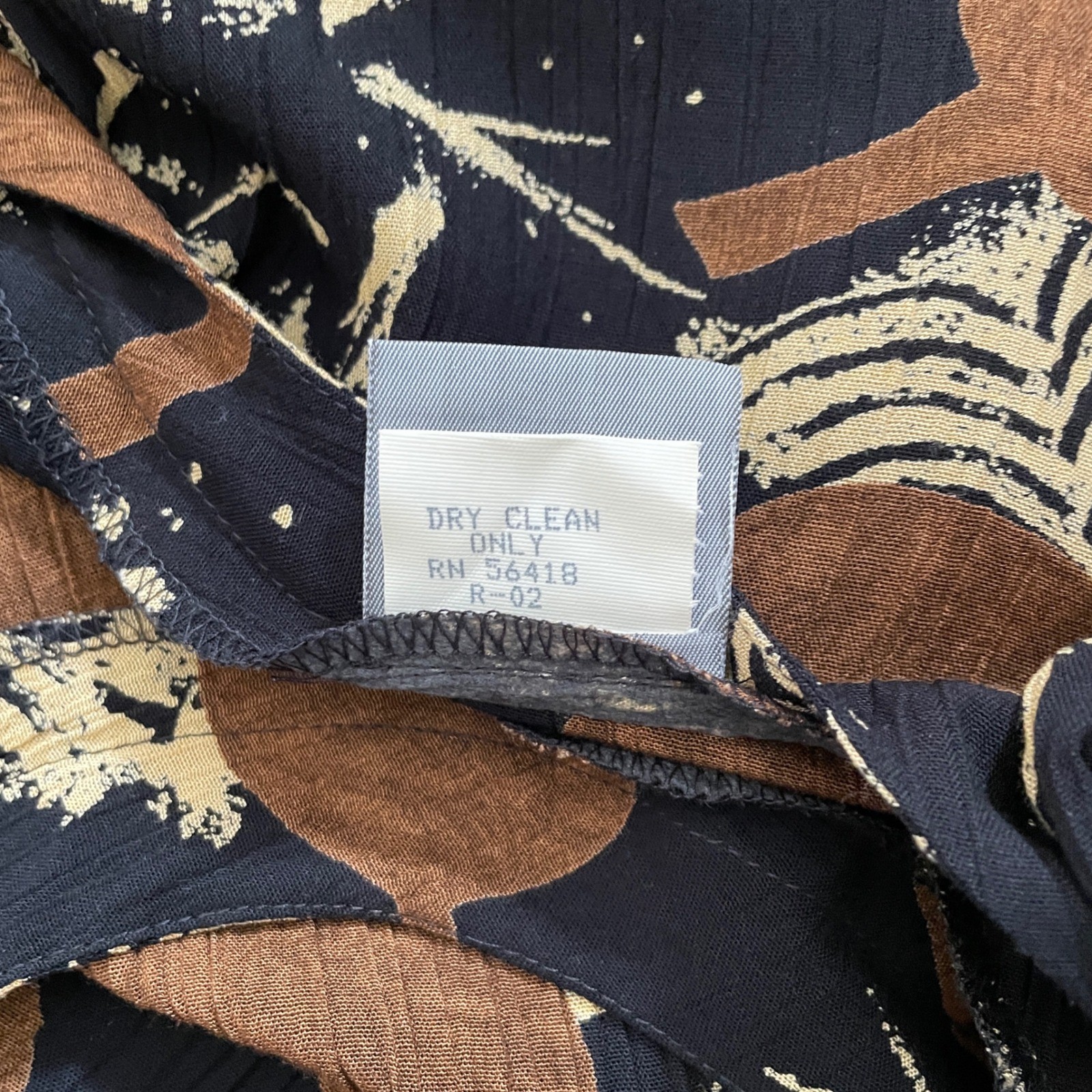 Rabbit Rabbit Designs Vintage Maxi Dress Brown Black Leaf Print Rayon Size 6 USA
