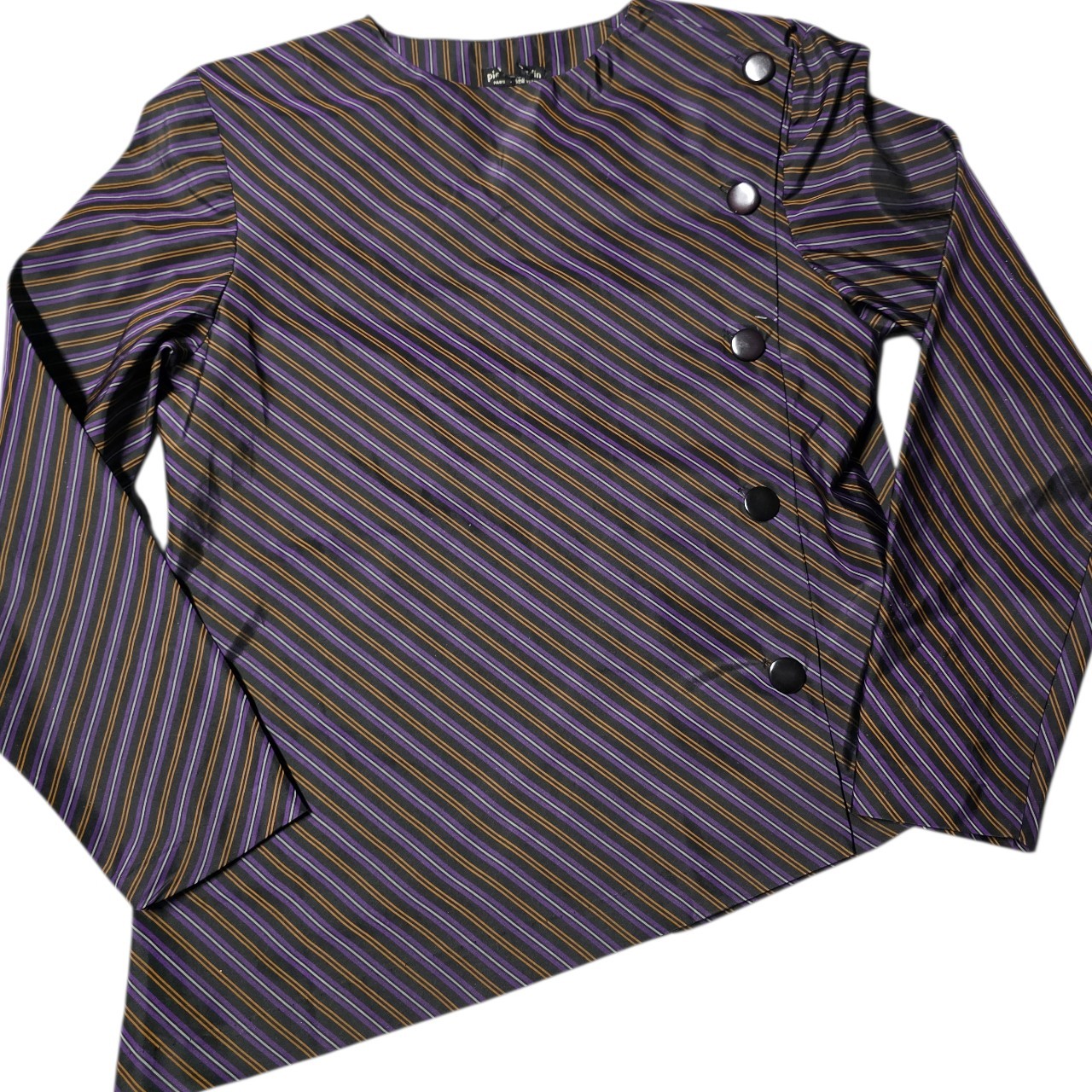 Vtg Pierre Cardin Paris New York Asymmetrical Stripe Blouse Sz 10 70s 80s Mod