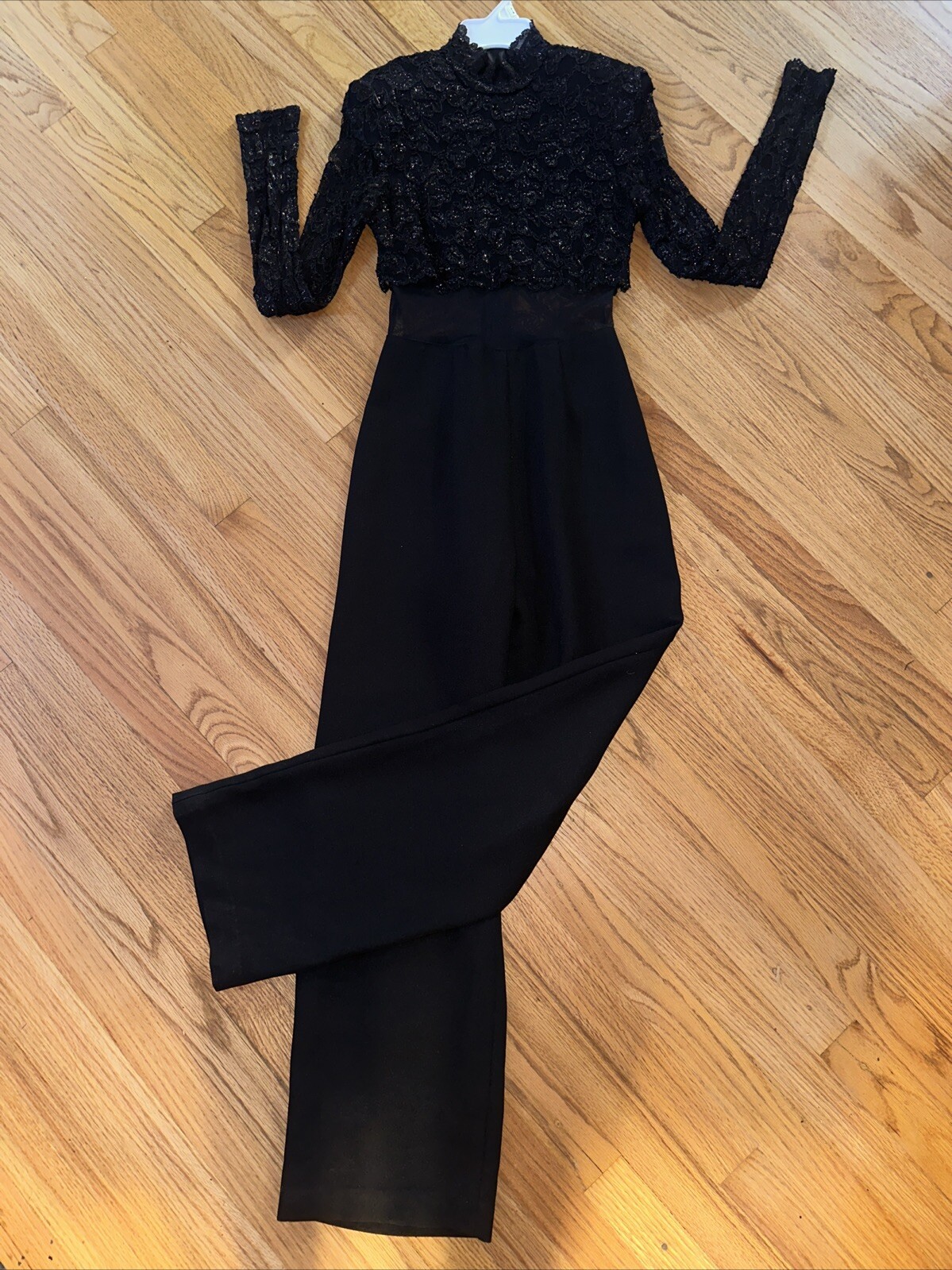 VINTAGE LEW MAGRAM COLLECTION NY ONE PIECE DRESSY JUMPSUIT BLACK LACE SHEER