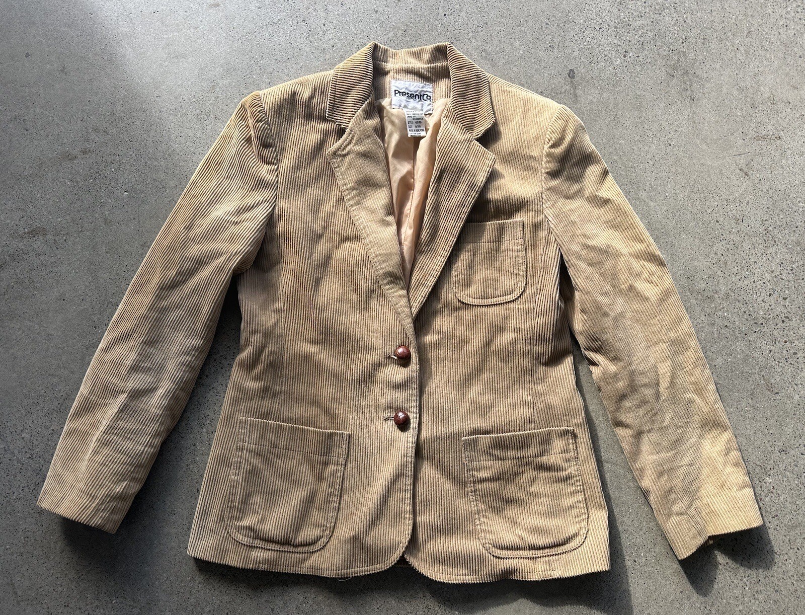 Vintage Present Co Brown Cotton Corduroy 3-Pocket Lined Suit Jacket Size 9 / 10