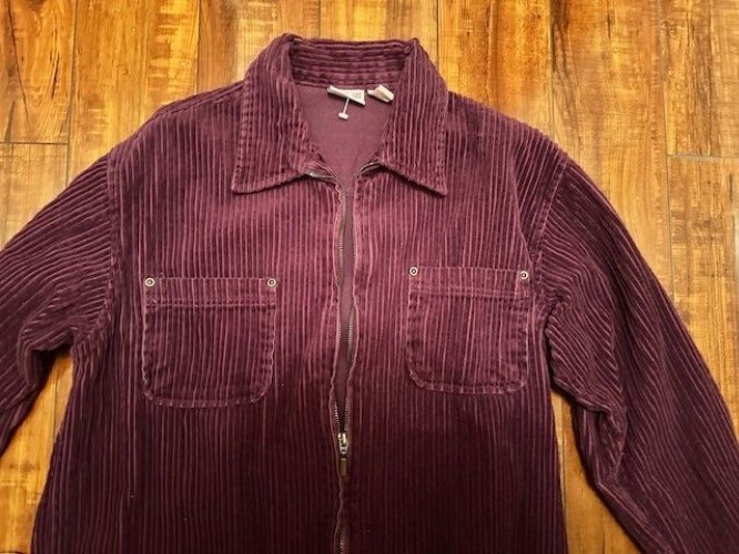 Crossroads VTG Unisex Tactical Corduroy Burgundy Zip-Front Shacket w/Pockets Sm