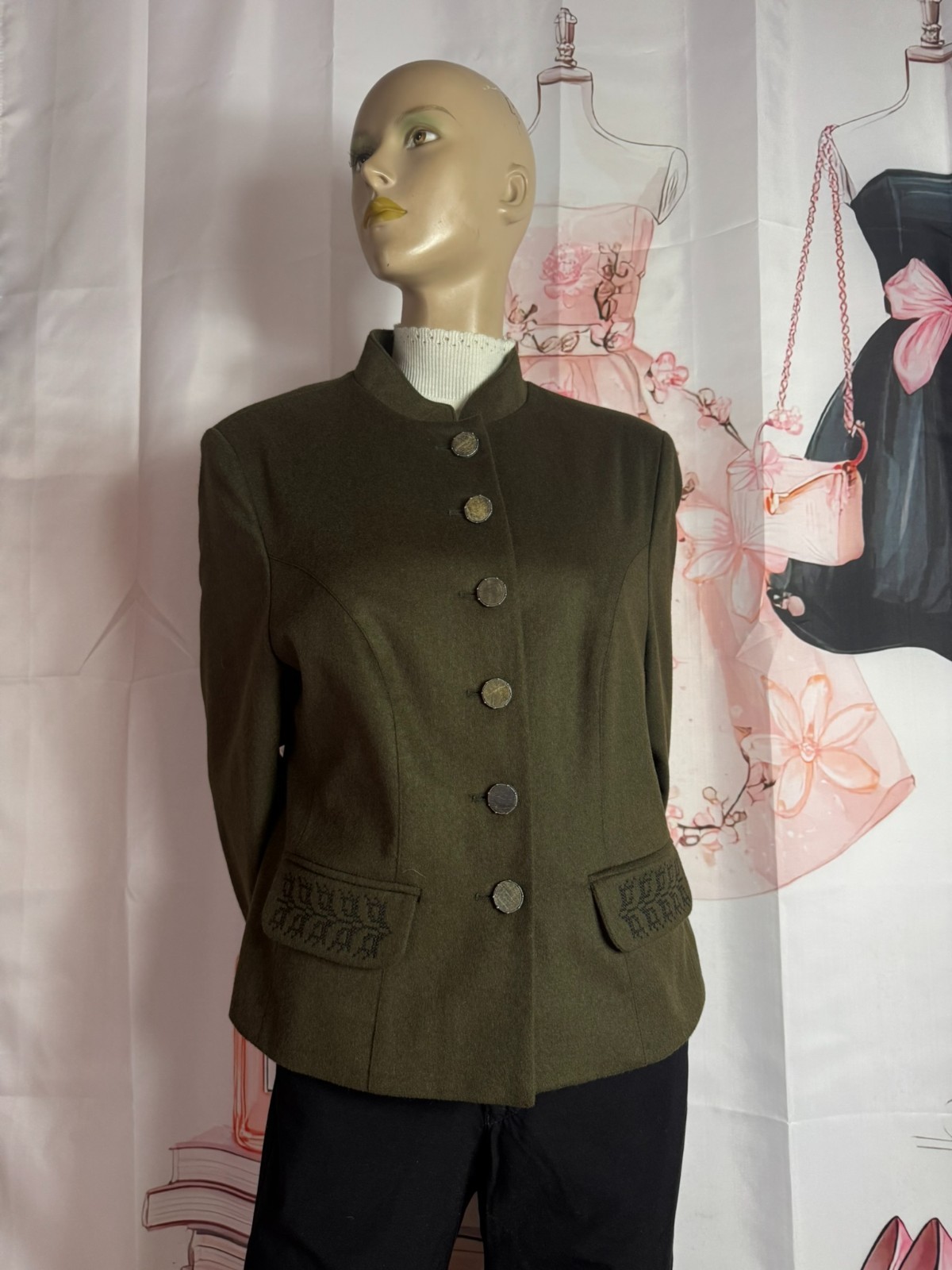 Sportalm Kitzbühel military jacket virgin wool cashmere olive size 40-44 Vintage