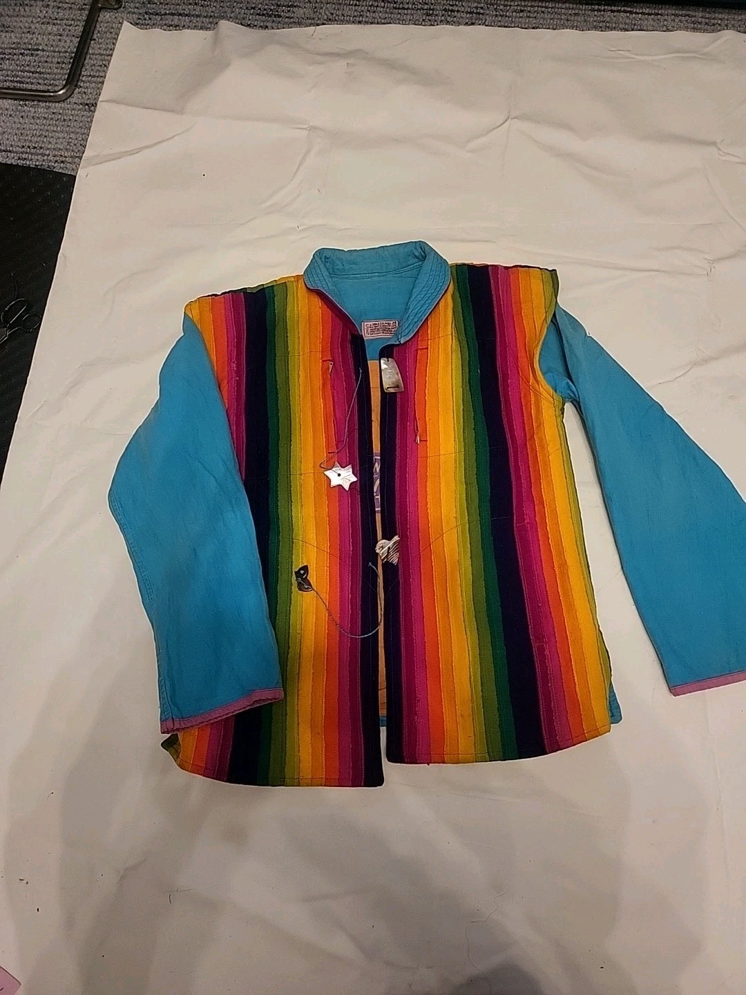 Vintage 80s Space Island Light Industry Rainbow Hand Woven Reversible Jacket L