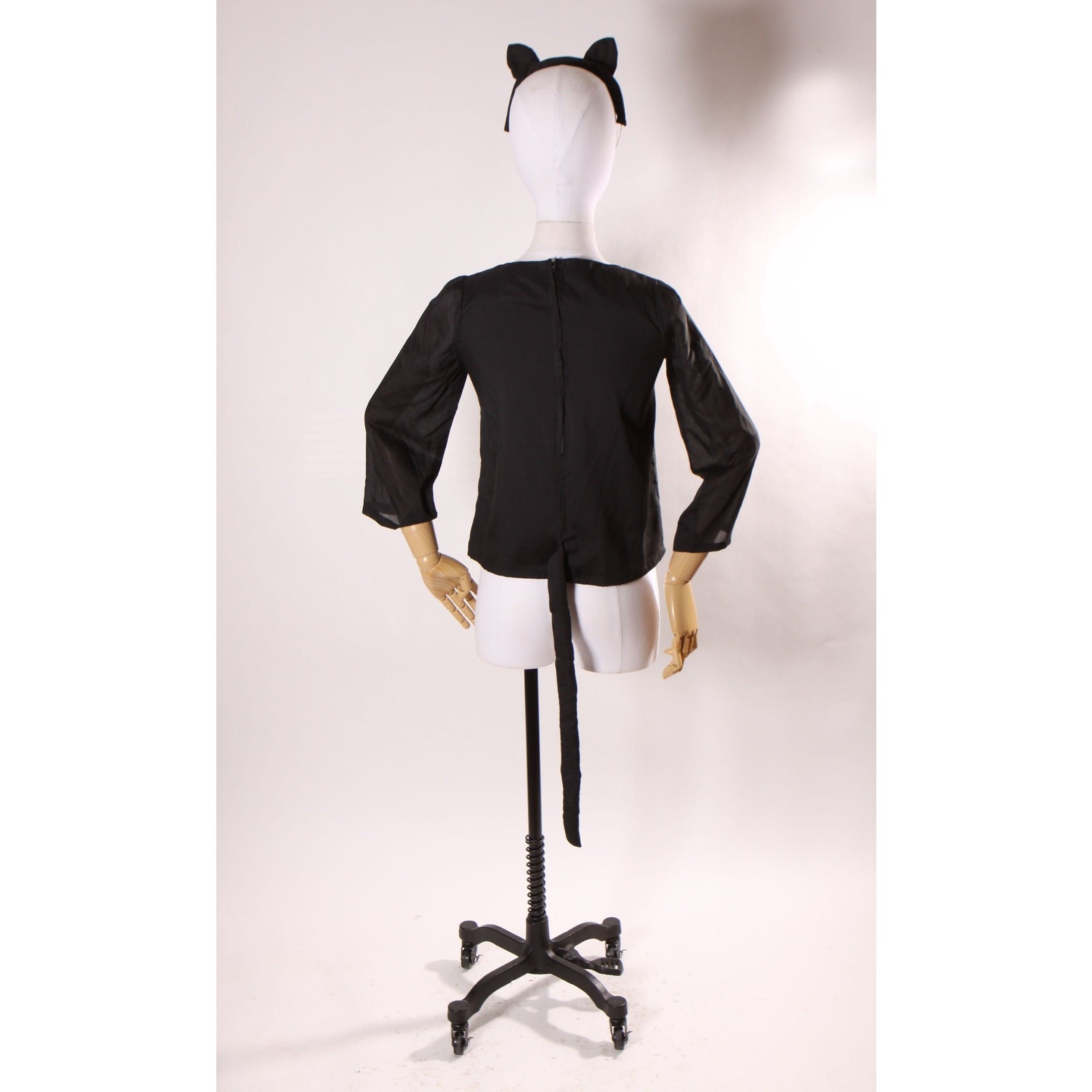 1970s Black Cat Long Sleeve Blouse with Cat Ear Headband Halloween Costume
