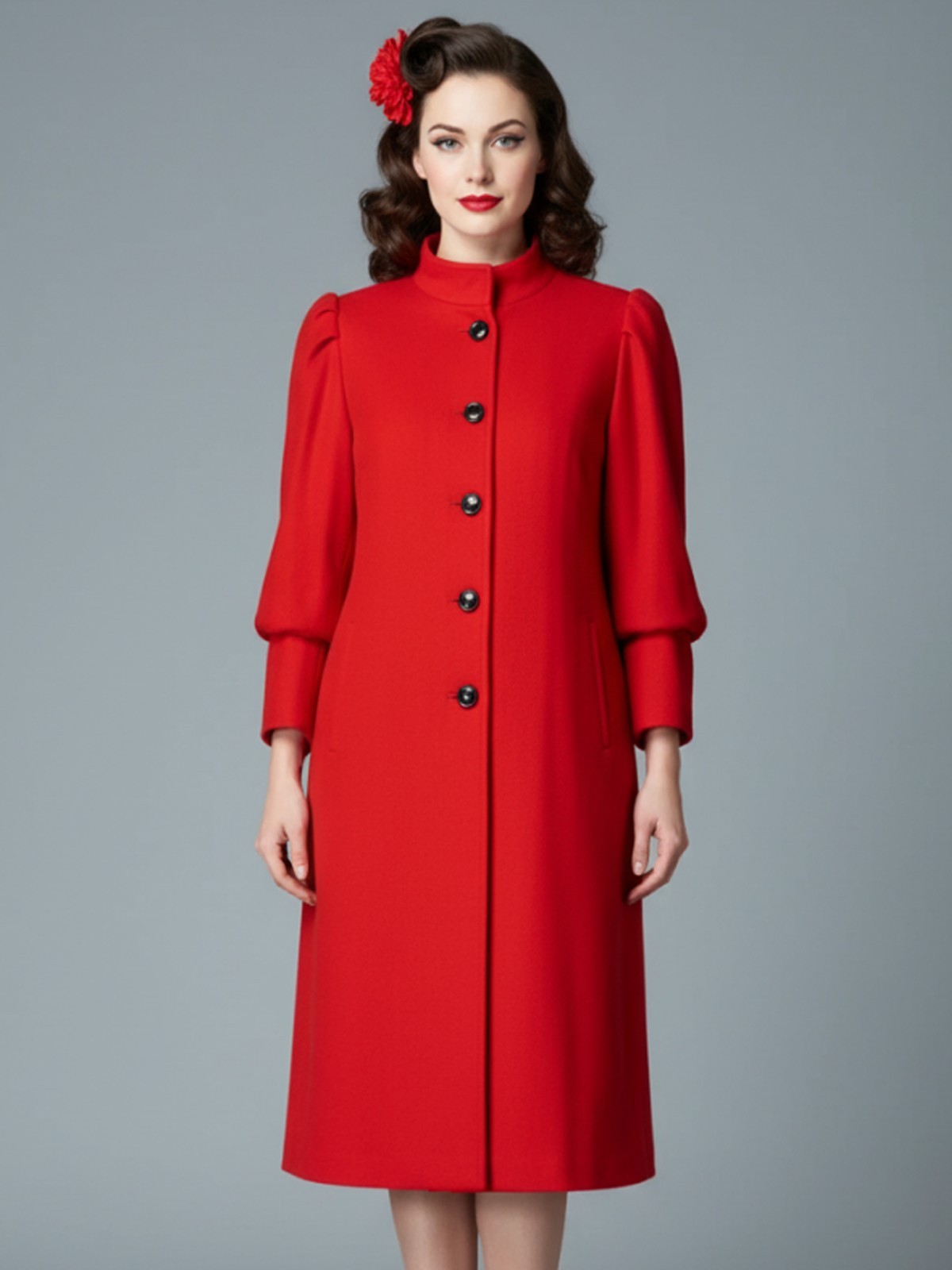 OSFM Vintage 80s Lady Suzette Red Wool Leg of Mutton Sleeve Jacket Coat 90s