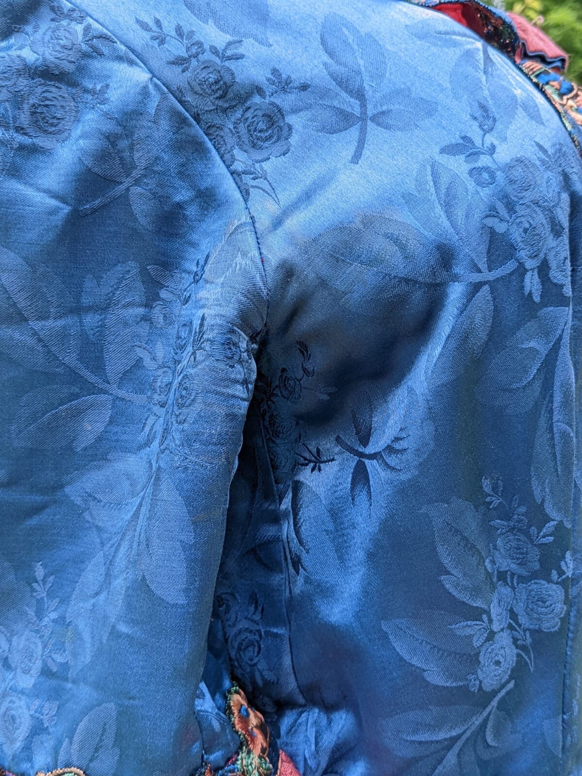 MOST BEAUTIFUL ANTIQUE BLUE SILK POLONAISE COSTUME DRESS IN 18TH C STYLE