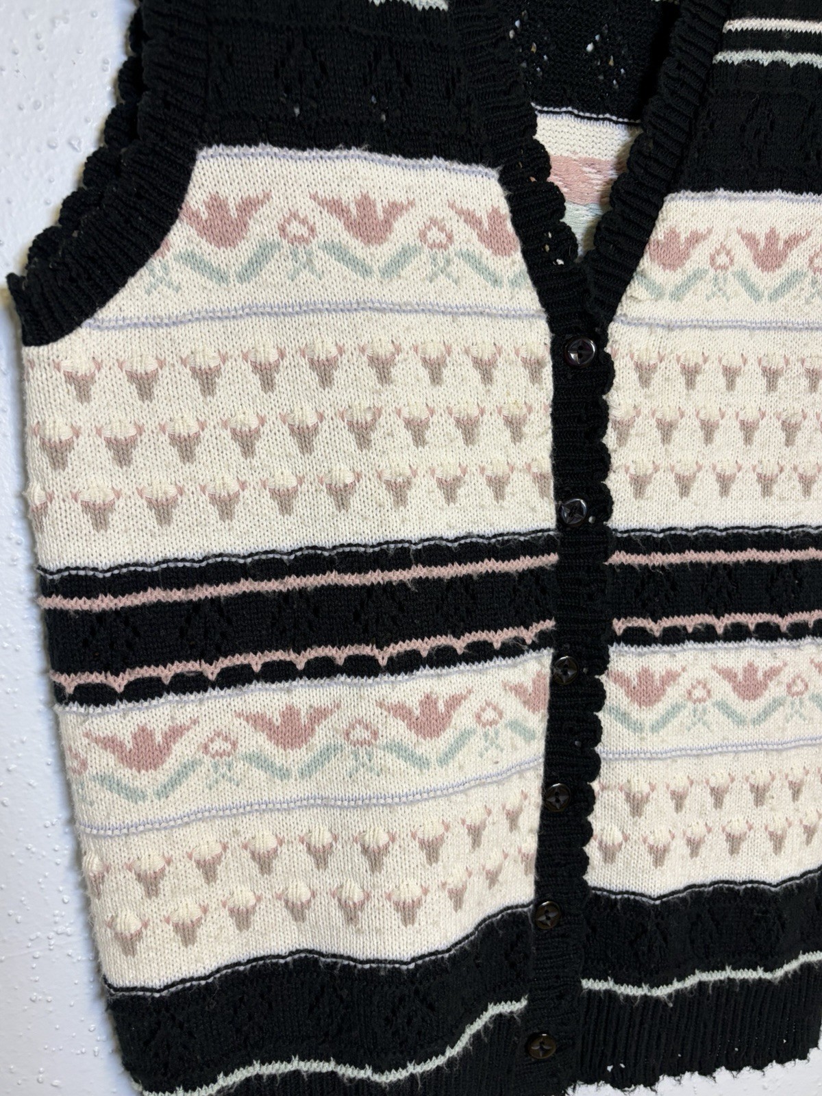 Vtg Beldoch Popper Sweater Vest Wmns Sz M Button Front Scallop Edges Cottagecore