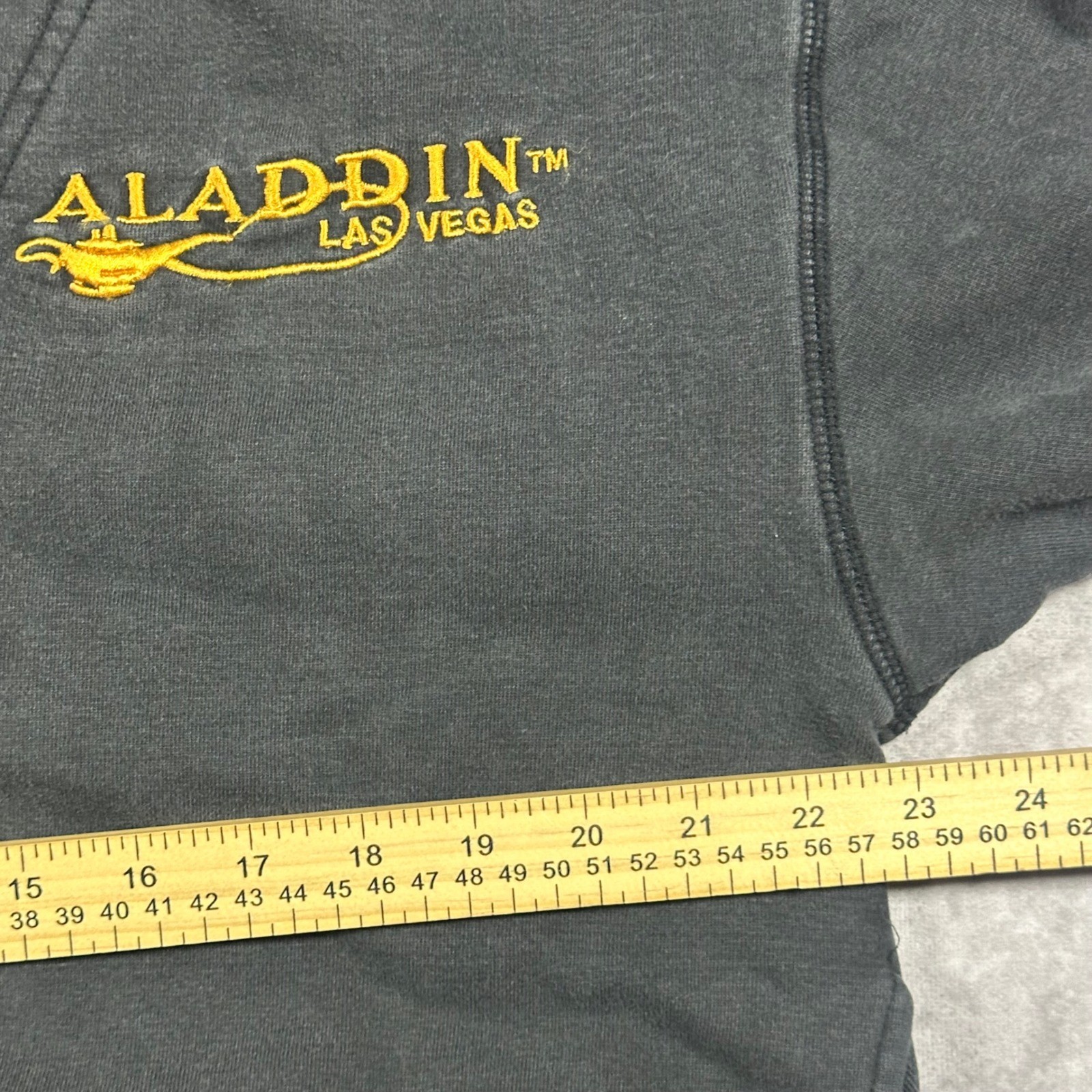 Vintage Aladdin Las Vegas Quarter Zip Sweatshirt Womens M Black Yellow Logo Y2K