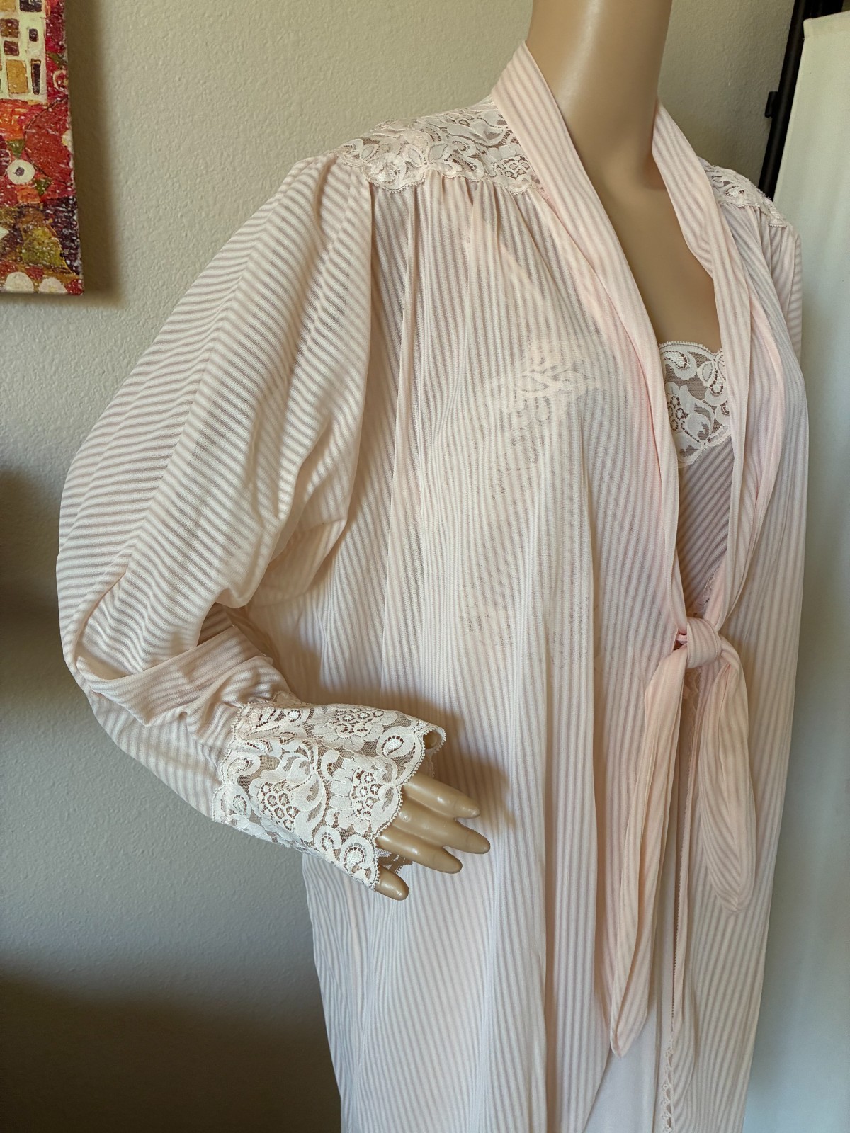 vtg Lorraine Peignor peach set M nightgown NOS robe