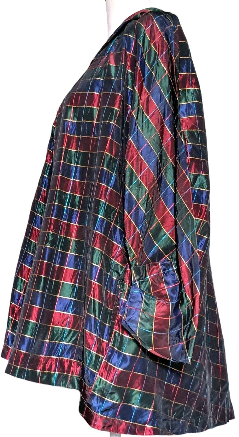 VTG 50s Taffetta Swing Coat In Jewel Tones w/ Lovely Pointy Collar by Kamor Sz S