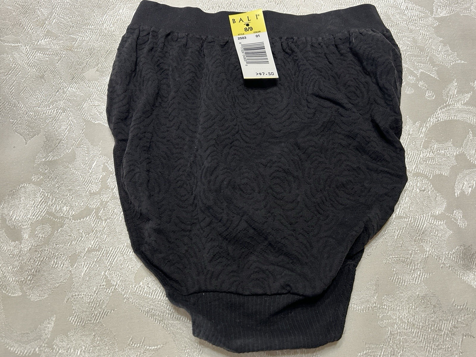 NWT Vtg BALI 2503 Patterned Wide Waistband Hi-Cut Sz 8/9 Black Panties #403